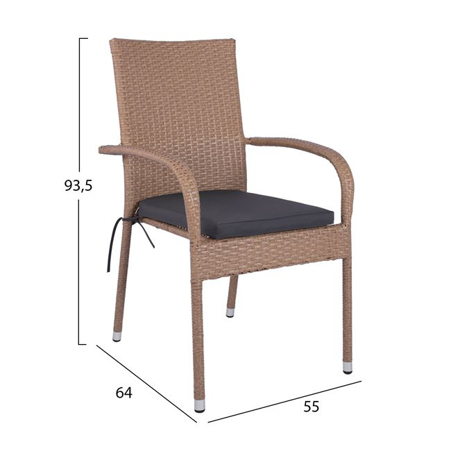 ΣΕΤ 5ΤΜΧ ΤΡΑΠΕΖΙ ΜΕΤΑΛΛΙΚΟ ΚΑΦΕ 120X70 ΜΕ 4 ΚΑΡΕΚΛΕΣ ΚΑΦΕ ΜΟΚΑ WICKER HM10381.02 3