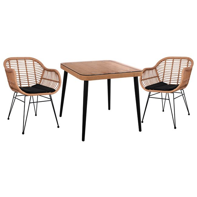ΣΕΤ 3ΤΜΧ ALLEGRA WICKER ΜΕ ΤΡΑΠΕΖΙ 80X80Χ78Υ ΜΠΕΖ & ΜΑΥΡΟ ΧΡΩΜΑ HM10483 1