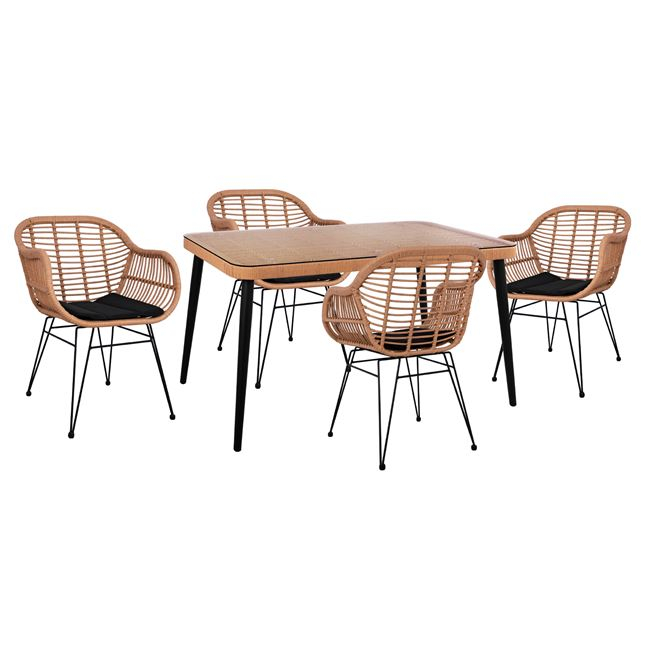 ΣΕΤ 5ΤΜΧ ALLEGRA WICKER ΜΕ ΤΡΑΠΕΖΙ 140X80Χ78Υ ΜΠΕΖ & ΜΑΥΡΟ ΧΡΩΜΑ 1