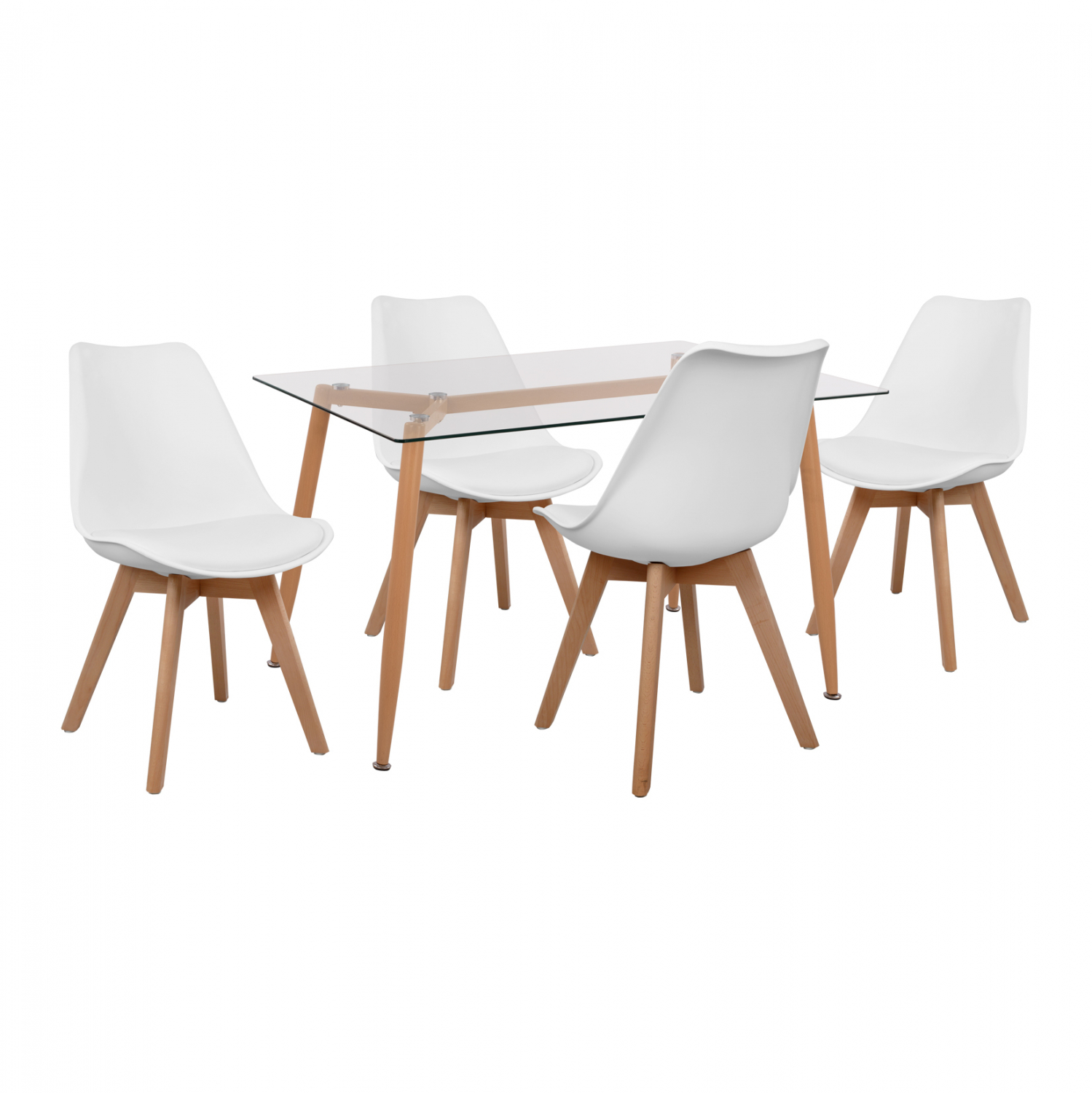 ΣΕΤ 5ΤΜΧ ΤΡΑΠΕΖΙ ΦΥΣΙΚΟ ΜΕ ΓΥΑΛΙ & ΚΑΡΕΚΛΕΣ VEGAS ΛΕΥΚΟ ΧΡΩΜΑ HM11085 1