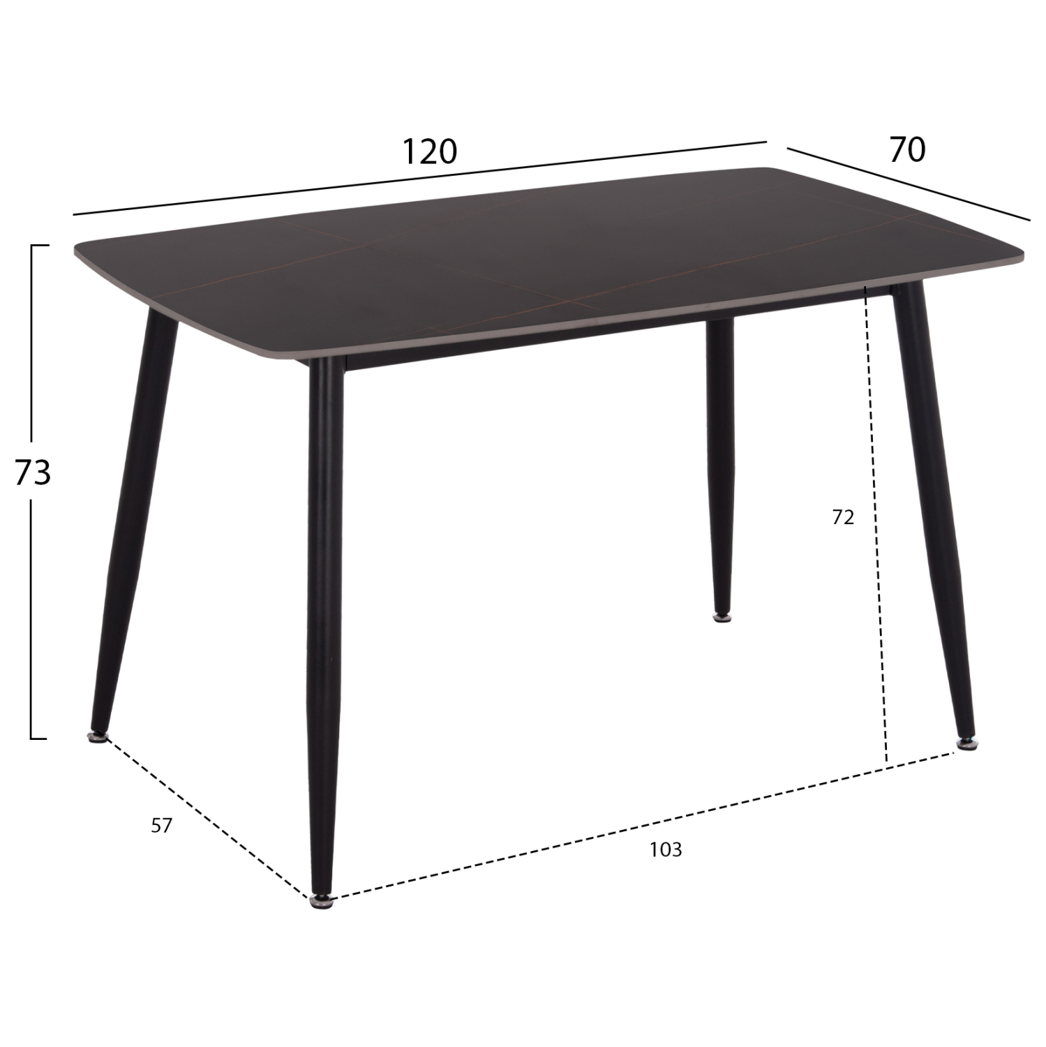 ΤΡΑΠΕΖΙ RAVEN HM9854.02 ΚΕΡΑΜΙΚΟ TOP ΜΑΥΡΟ ΜΑΡΜΑΡΟ-ΜΑΥΡΟ ΜΕΤΑΛΛΟ 120x70x73Υεκ. 2