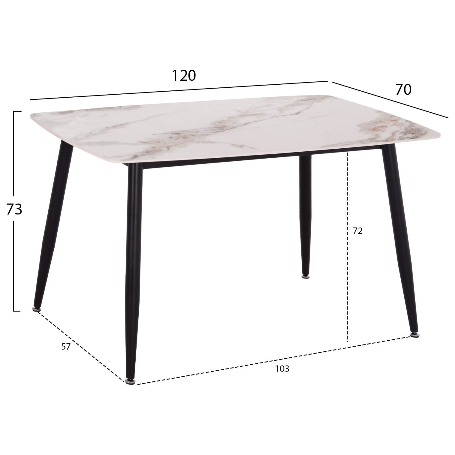 ΤΡΑΠΕΖΙ RAVEN HM9854.04 ΚΕΡΑΜΙΚΟ TOP ΜΕ ΟΨΗ ΜΑΡΜΑΡΟΥ τ.CALACATTA 120x70x73Υεκ. 2