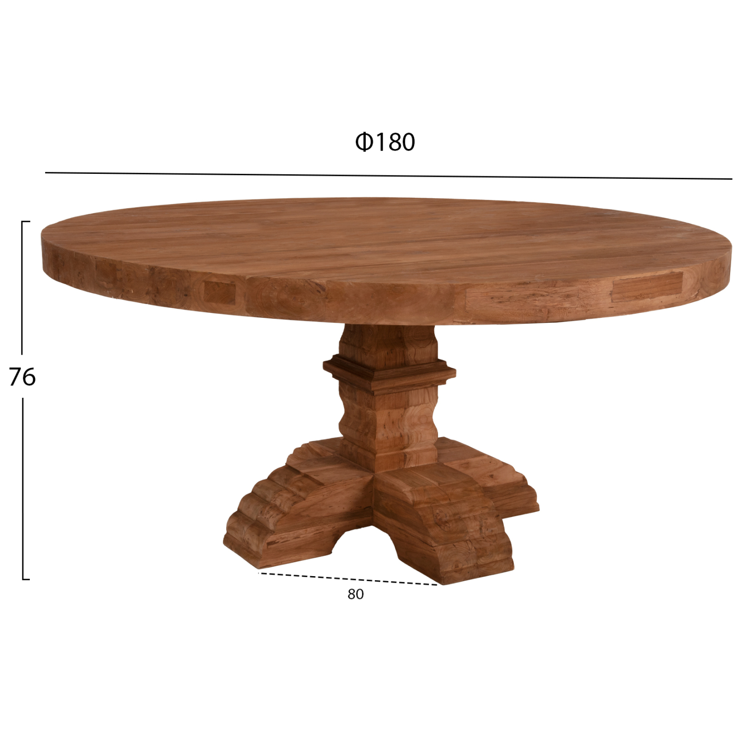 ΤΡΑΠΕΖΙ ΣΤΡΟΓΓΥΛΟ PROVENCE HM9642 ΑΝΑΚΥΚΛ. ΤΕΑΚ ΞΥΛΟ-8εκ ΕΠΙΦΑΝΕΙΑ Φ180x76Υεκ. 2