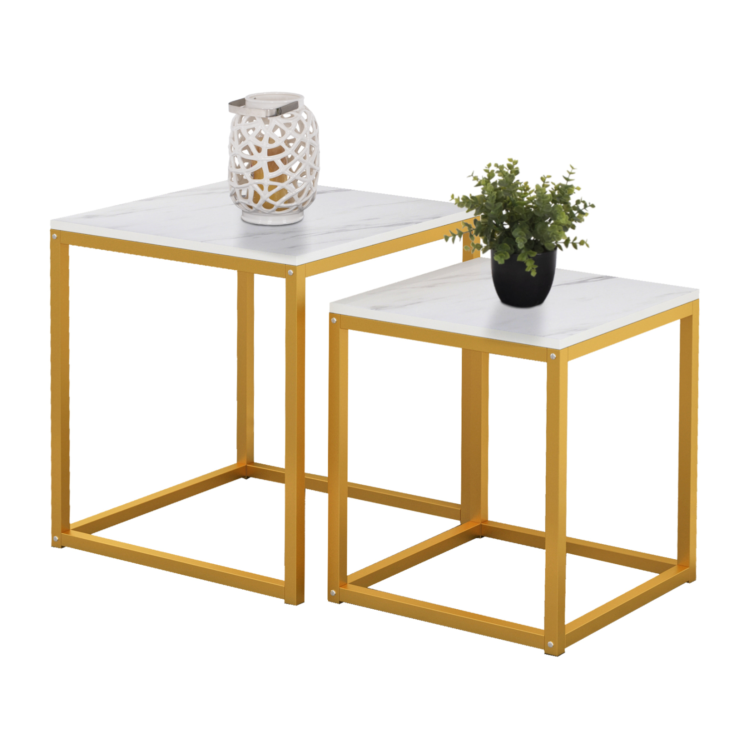 ΖΙΓΚΟΝ GRELAY 2 ΤΕΜ MDF ΟΨΗ ΜΑΡΜΑΡΟΥ &amp; ΜΕΤΑΛΛΟ HM8762.11 45Χ45Χ50εκ. &amp; 37Χ37Χ43 εκ. 1