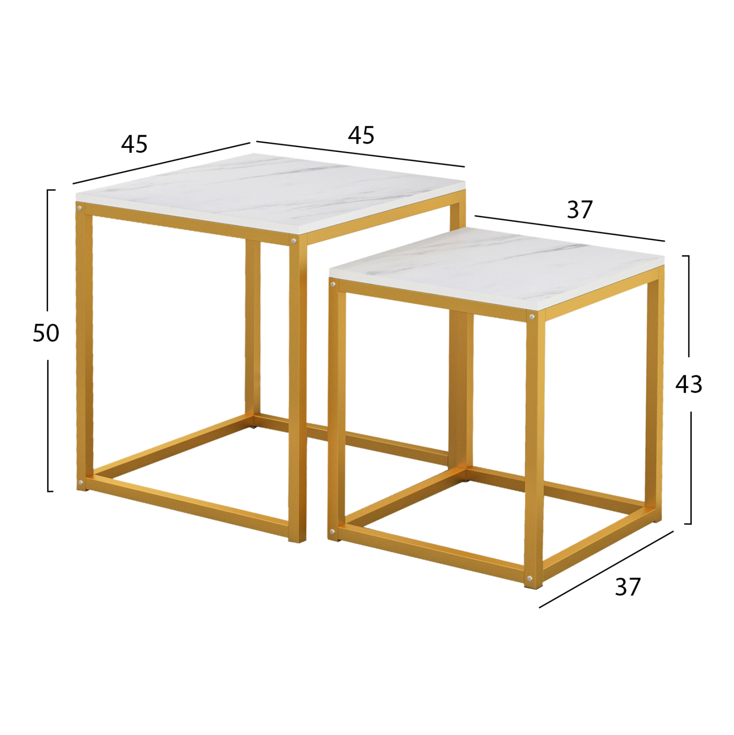 ΖΙΓΚΟΝ GRELAY 2 ΤΕΜ MDF ΟΨΗ ΜΑΡΜΑΡΟΥ &amp; ΜΕΤΑΛΛΟ HM8762.11 45Χ45Χ50εκ. &amp; 37Χ37Χ43 εκ. 2