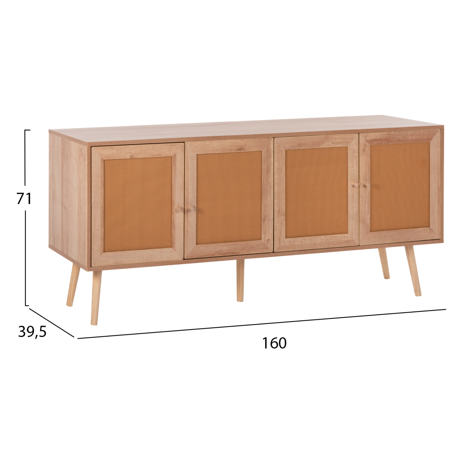 ΜΠΟΥΦΕΣ COLM HM9440.11 ΜΕΛΑΜΙΝΗΣ &amp; ΣΥΝΘΕΤΙΚΟ RATTAN ΣΤΙΣ 4 ΠΟΡΤΕΣ 160x39,5x71Yεκ. 2