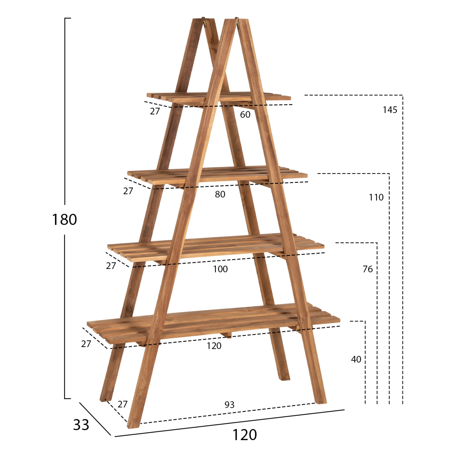 ΒΙΒΛΙΟΘΗΚΗ STAM HM7895 TEAK ΞΥΛΟ ΣΕ ΦΥΣΙΚΟ ΧΡΩΜΑ 120x33x180Y εκ. 2
