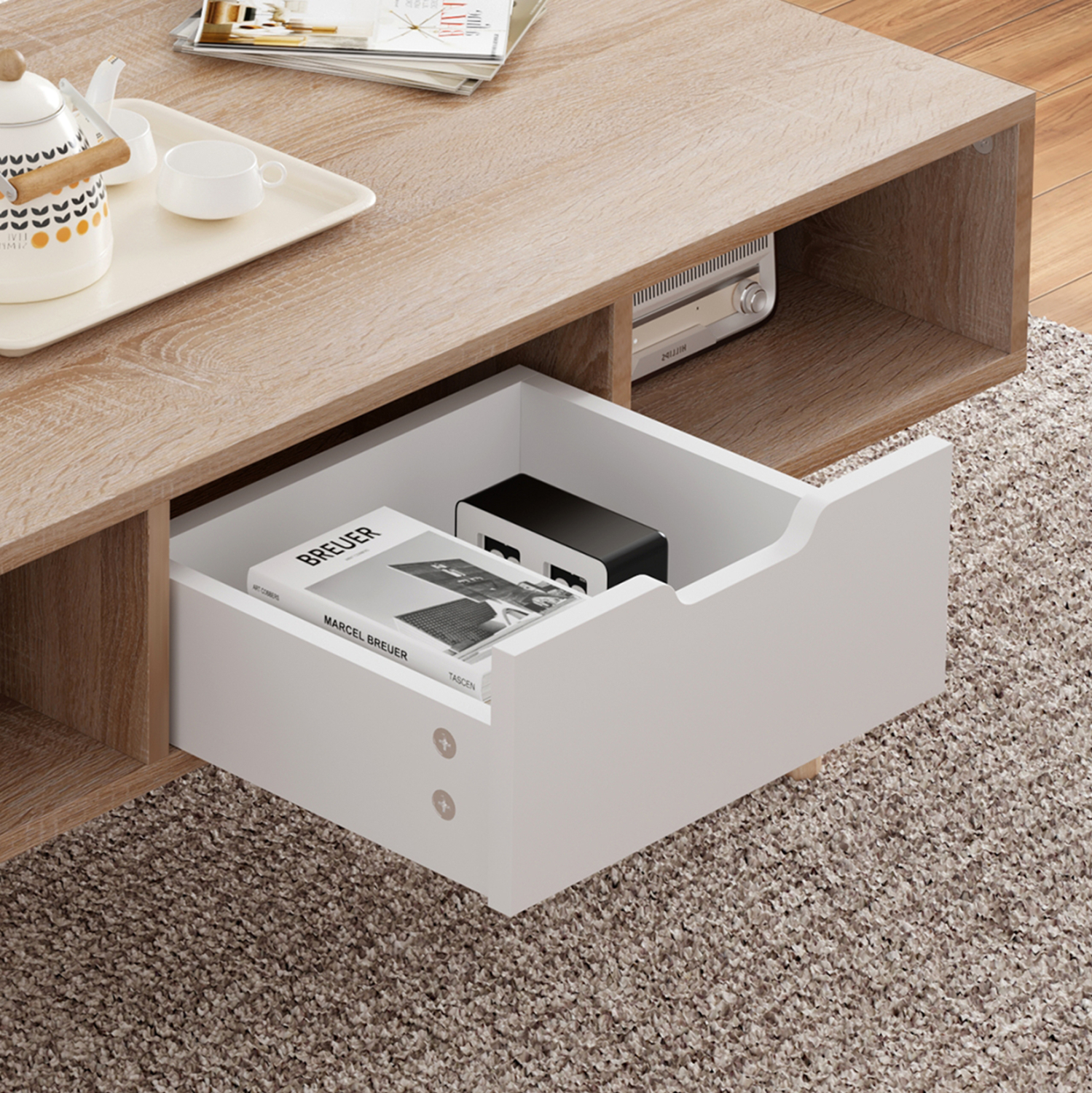 ΤΡΑΠΕΖΙ ΣΑΛΟΝΙΟΥ KRENER HM9877.04 ΜΕΛΑΜΙΝΗ ΣΟΝΑΜΑ-ΛΕΥΚΟ-ΠΟΔΙΑ ΜΑΣΙΦ ΠΕΥΚΟ 104Χ50Χ42Υ 6