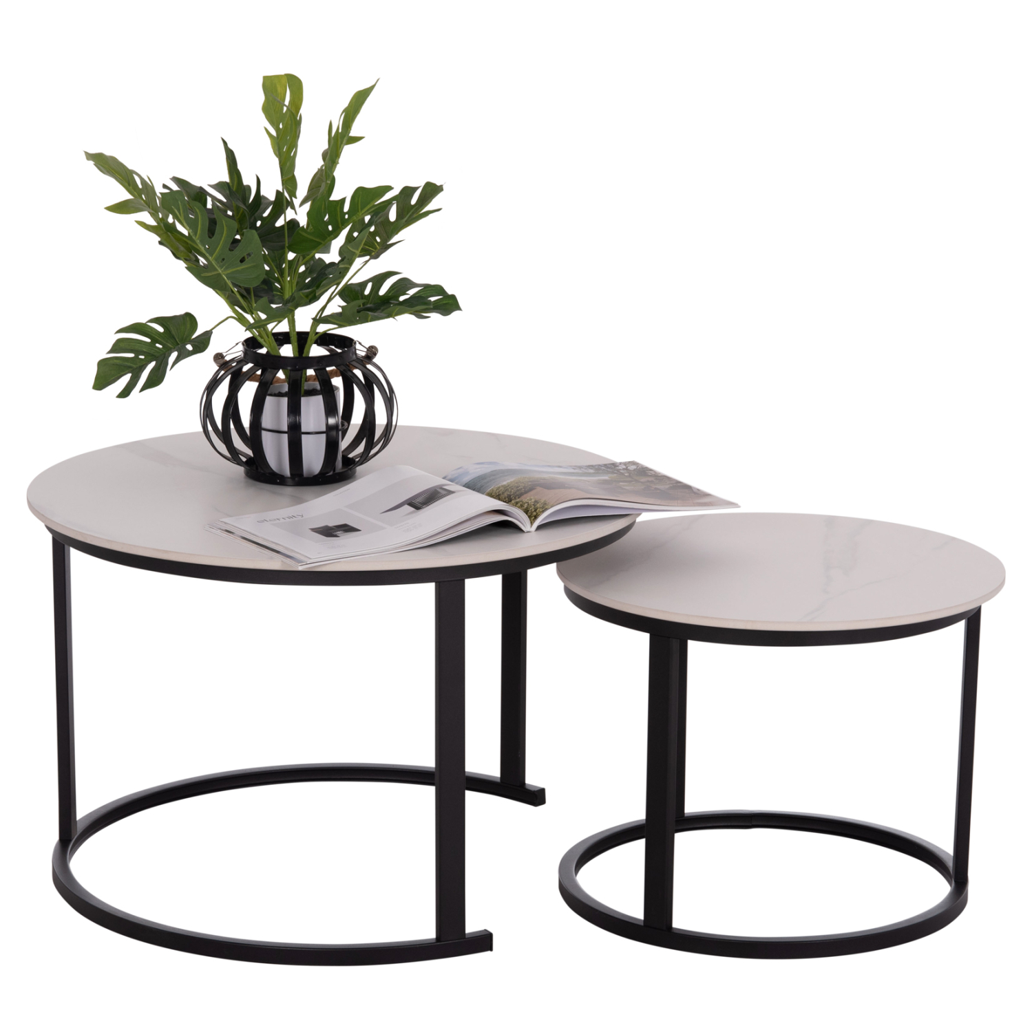 ΤΡΑΠΕΖΙA ΣΑΛΟΝΙΟΥ ΣΕΤ 2ΤΜΧ TALOS ΚΕΡΑΜΙΚΟ TOP ΜΕ ΟΨΗ ΛΕΥΚΟΥ ΜΑΡΜΑΡΟΥ HM18140.01 Φ70+Φ50 1