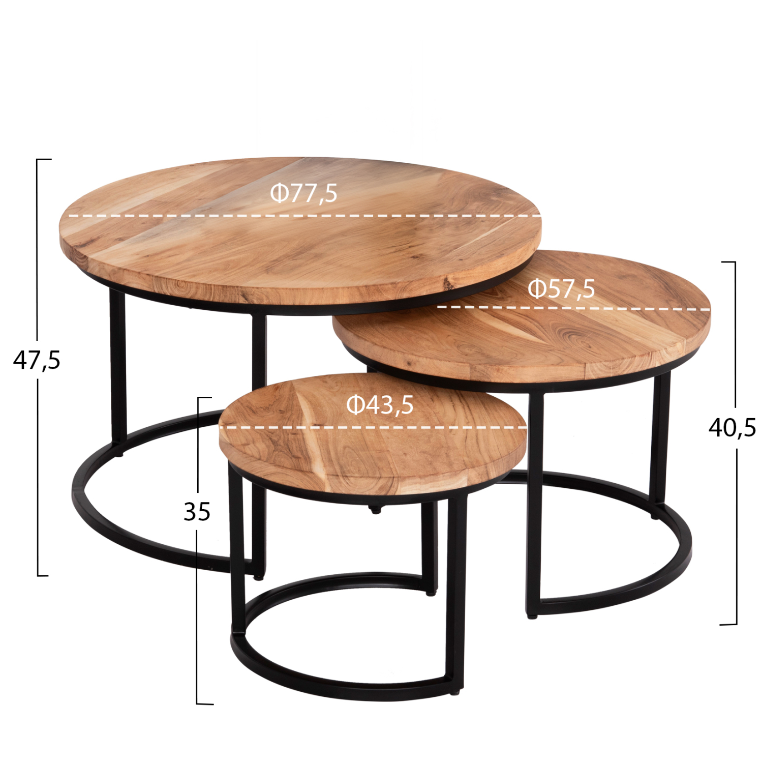ΣΕΤ ΖΙΓΚΟΝ 3ΤΜΧ OBI HM9255.21 ΞΥΛΟ ΑΚΑΚΙΑΣ-ΜΑΥΡΑ ΜΕΤΑΛΛΙΚΑ ΠΟΔΙΑ Φ77.5x47.5Υεκ. 2
