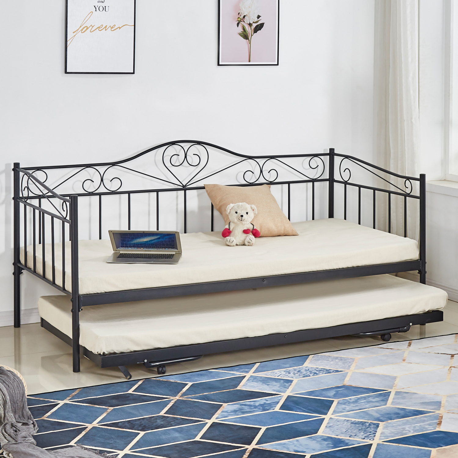 ΚΑΝΑΠΕΣ ΚΡΕΒΑΤΙ MAEKO 190Χ90 ΜΑΥΡΟΣ +ΕΠΕΚΤ/ΜΕΝΟ ΒΟΗΘΗΤΙΚΟ ΚΡΕΒΑΤΙ 85Χ185 HM571.01 2