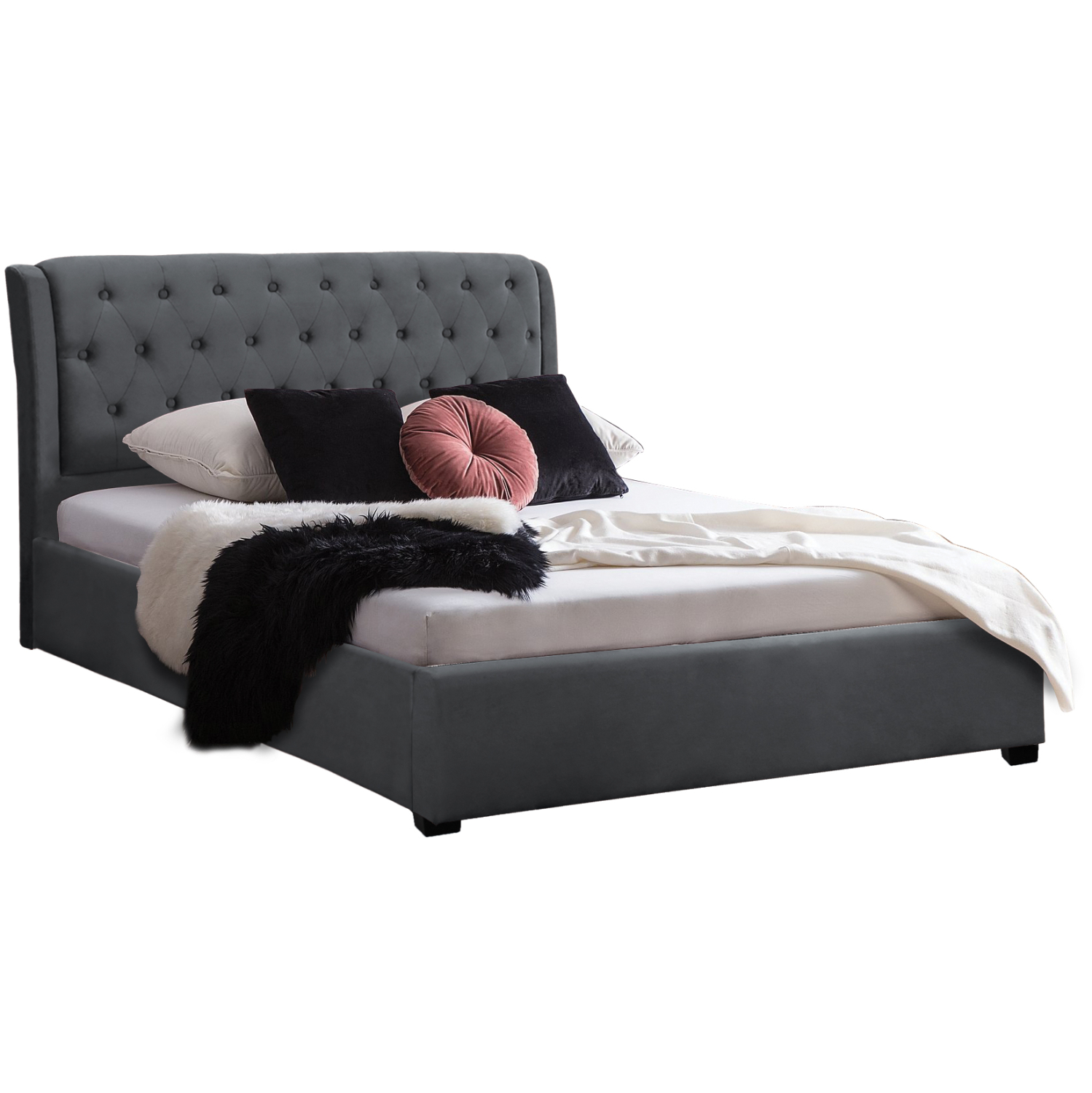 ΚΡΕΒΑΤΙ ODALYS 150X200 ΒΕΛΟΥΔΟ ΥΦΑΣΜΑ ΓΚΡΙ HM549.11 164x223x100 εκ. 1