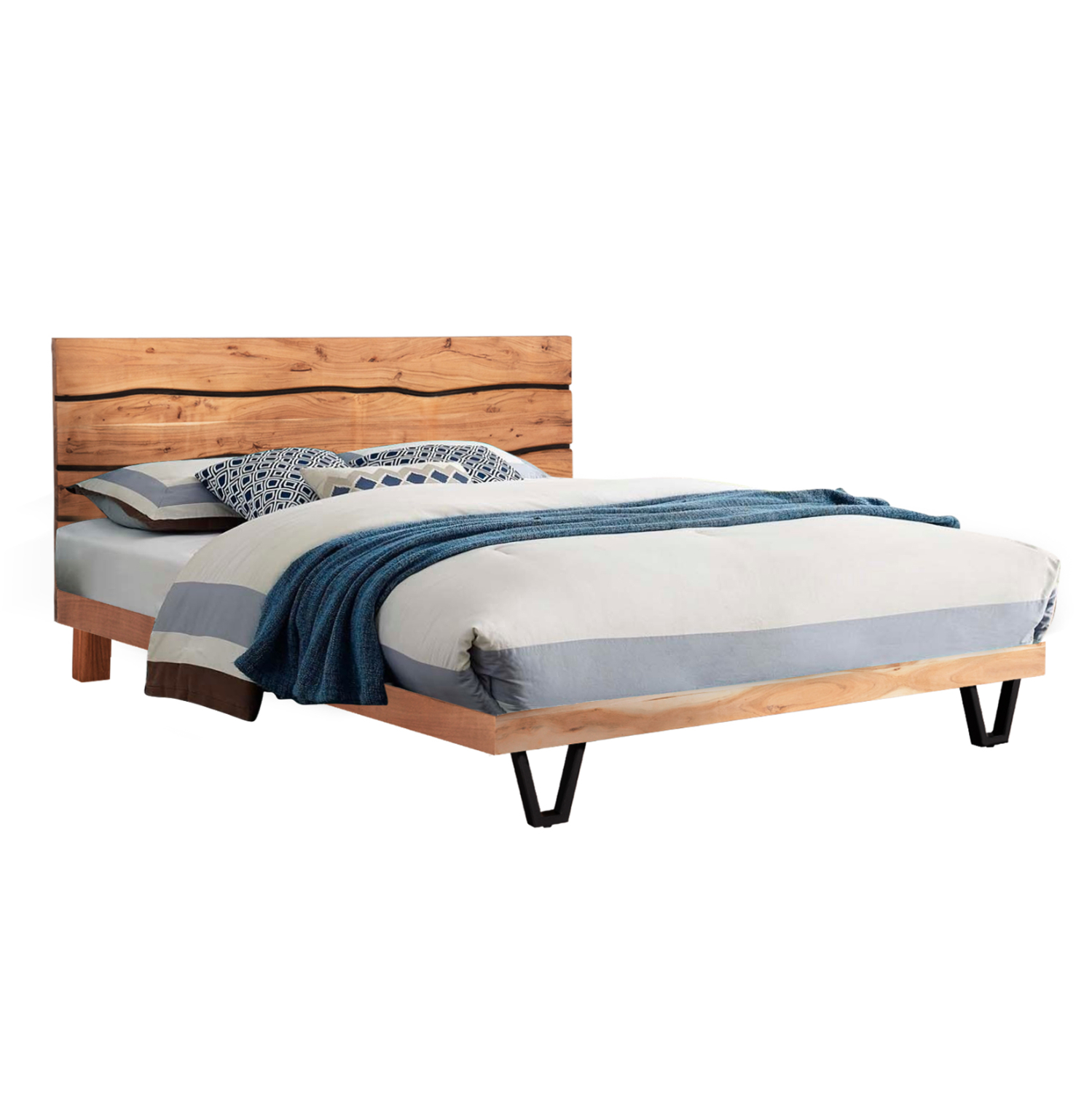 ΚΡΕΒΑΤΙ ALICIA ΑΠΟ ΜΕΤΑΛΛΟ ΚΑΙ ΜΑΣΙΦ ΞΥΛΟ ΑΚΑΚΙΑΣ 217x180,5x94Yεκ.(ΣΤΡΩΜΑ 160Χ200)HM8359.11 1