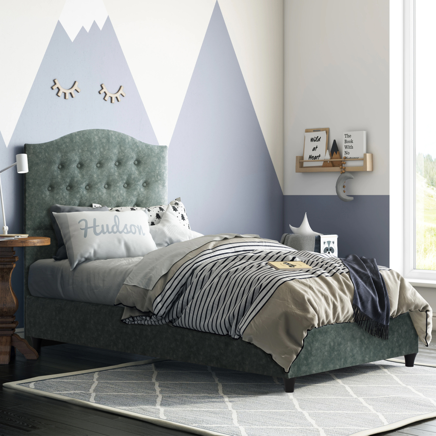 ΚΡΕΒΑΤΙ MALENA ΑΠΟ ΠΡΑΣΙΝΟ ΥΦΑΣΜΑ Τ. NUBUK HM651.27 ΓΙΑ ΣΤΡΩΜΑ 90x200 εκ. 2