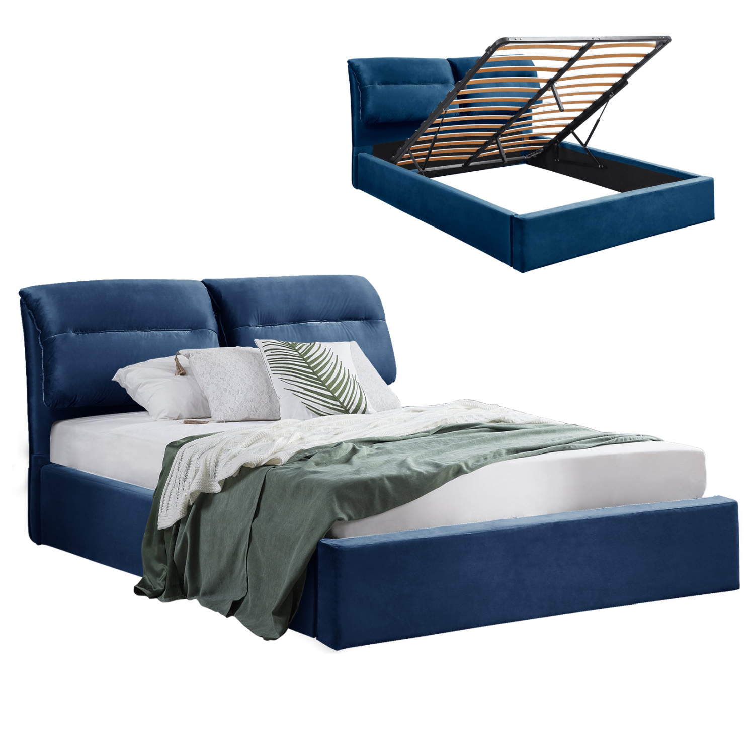 ΚΡΕΒΑΤΙ KENDRA ΒΕΛΟΥΔΟ ΜΠΛΕ ΚΑΙ ΑΠΟΘΗΚΕΥΤΙΚΟ ΧΩΡΟ 160x200 εκ. HM565.18 1