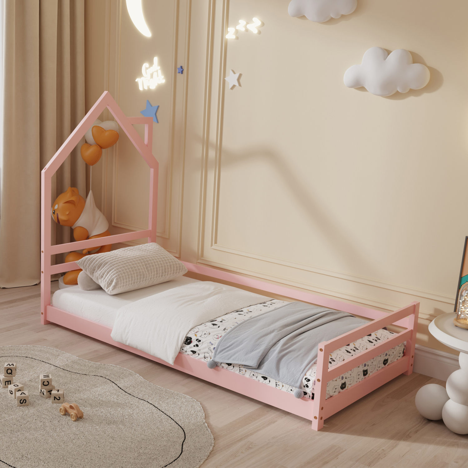 ΚΡΕΒΑΤΙ ΠΑΙΔΙΚΟ HOUSER HM676.06 τ.MONTESSORI ΞΥΛΟ ΠΕΥΚΟ ΡΟΖ- 190x90εκ 2