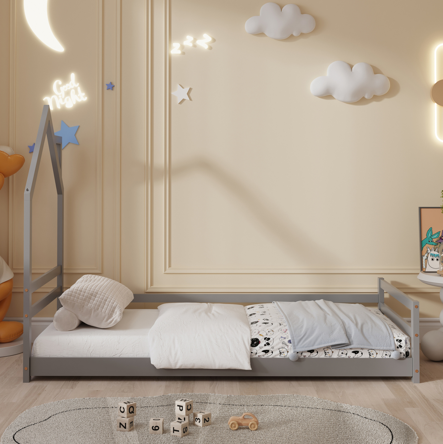 ΚΡΕΒΑΤΙ ΠΑΙΔΙΚΟ HOUSER HM676.05 τ.MONTESSORI ΞΥΛΟ ΠΕΥΚΟ ΓΚΡΙ- 190x90εκ 5