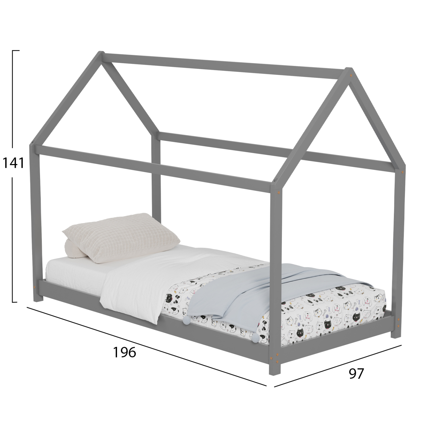 ΚΡΕΒΑΤΙ ΠΑΙΔΙΚΟ PEPE HM677.05 τ.MONTESSORI ΞΥΛΟ ΠΕΥΚΟ ΓΚΡΙ- 190x90εκ 3