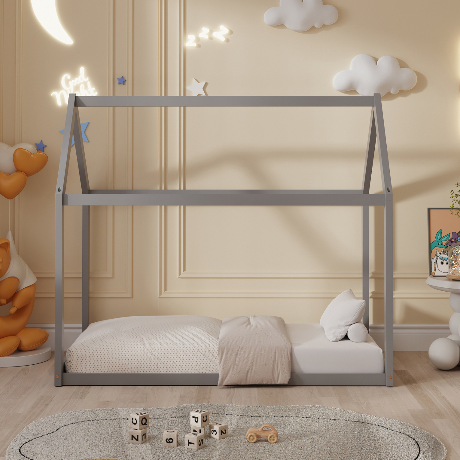 ΚΡΕΒΑΤΙ ΠΑΙΔΙΚΟ PEPE HM678.05 τ.MONTESSORI ΞΥΛΟ ΠΕΥΚΟ ΓΚΡΙ- 140x70εκ 4