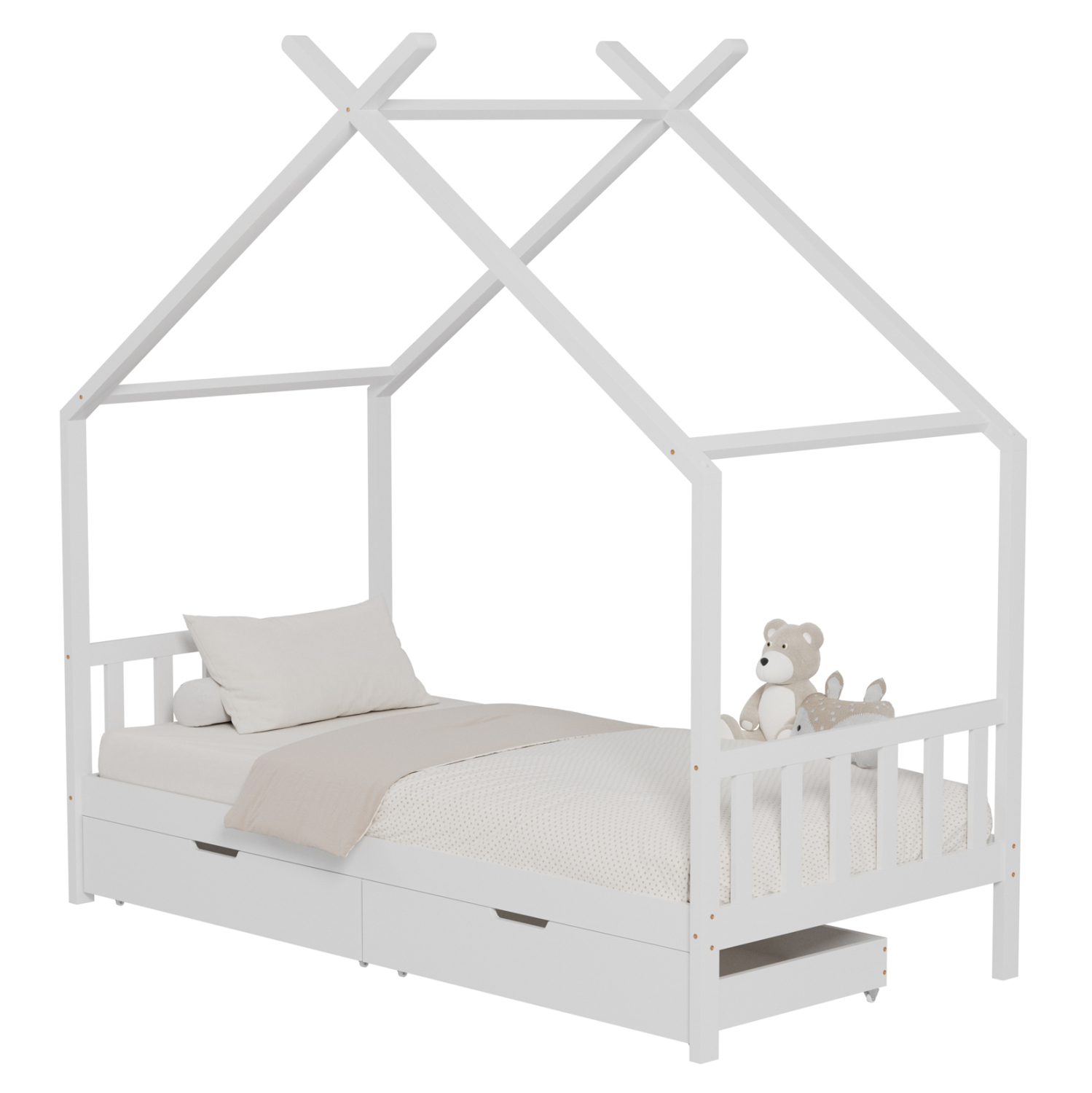 ΚΡΕΒΑΤΙ ΠΑΙΔΙΚΟ KLARICE HM680.03 τ.MONTESSORI-2 ΣΥΡΤΑΡΙΑ-ΞΥΛΟ ΠΕΥΚΟΥ ΛΕΥΚΟ-190x90εκ 1