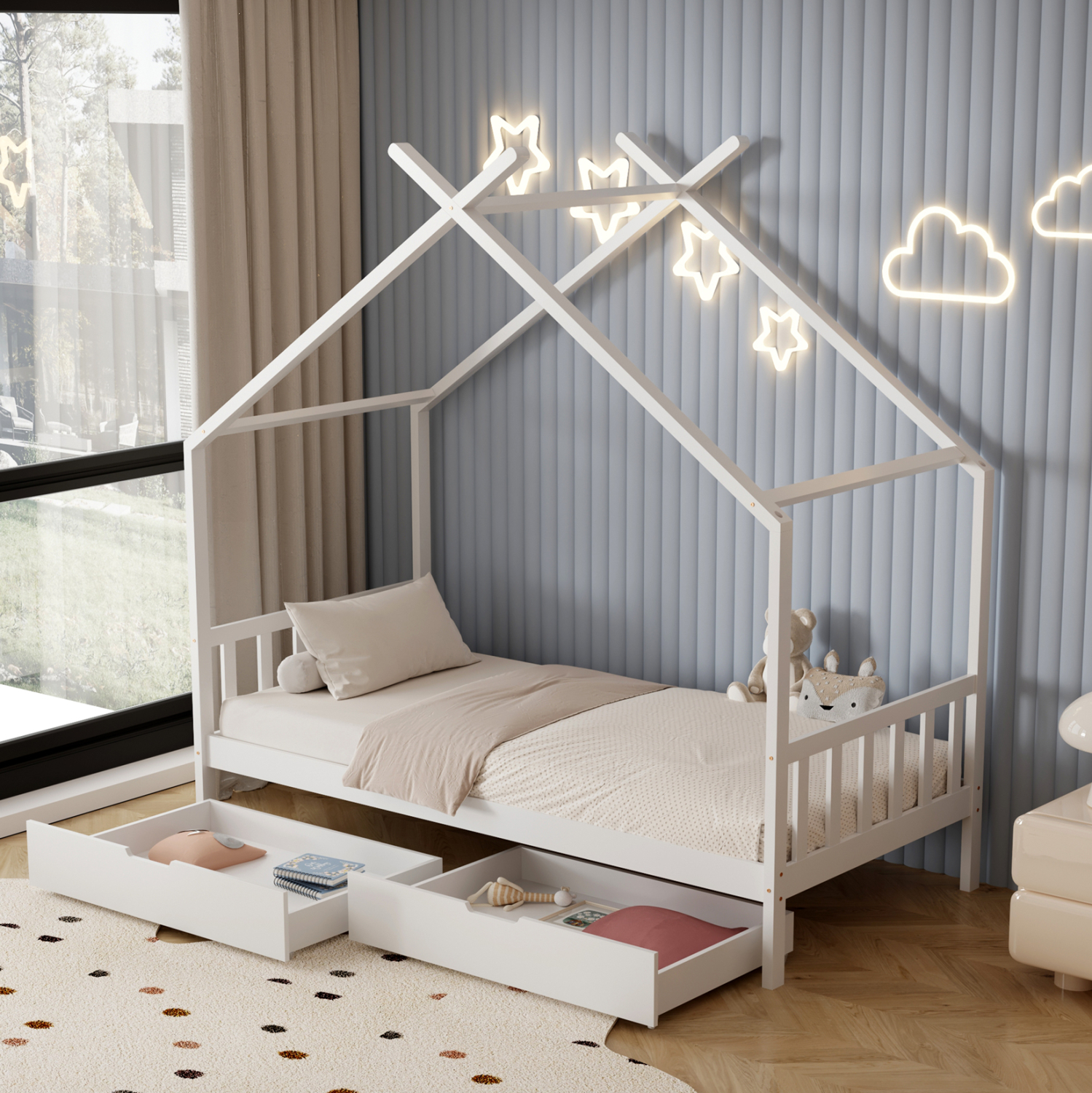 ΚΡΕΒΑΤΙ ΠΑΙΔΙΚΟ KLARICE HM680.03 τ.MONTESSORI-2 ΣΥΡΤΑΡΙΑ-ΞΥΛΟ ΠΕΥΚΟΥ ΛΕΥΚΟ-190x90εκ 2
