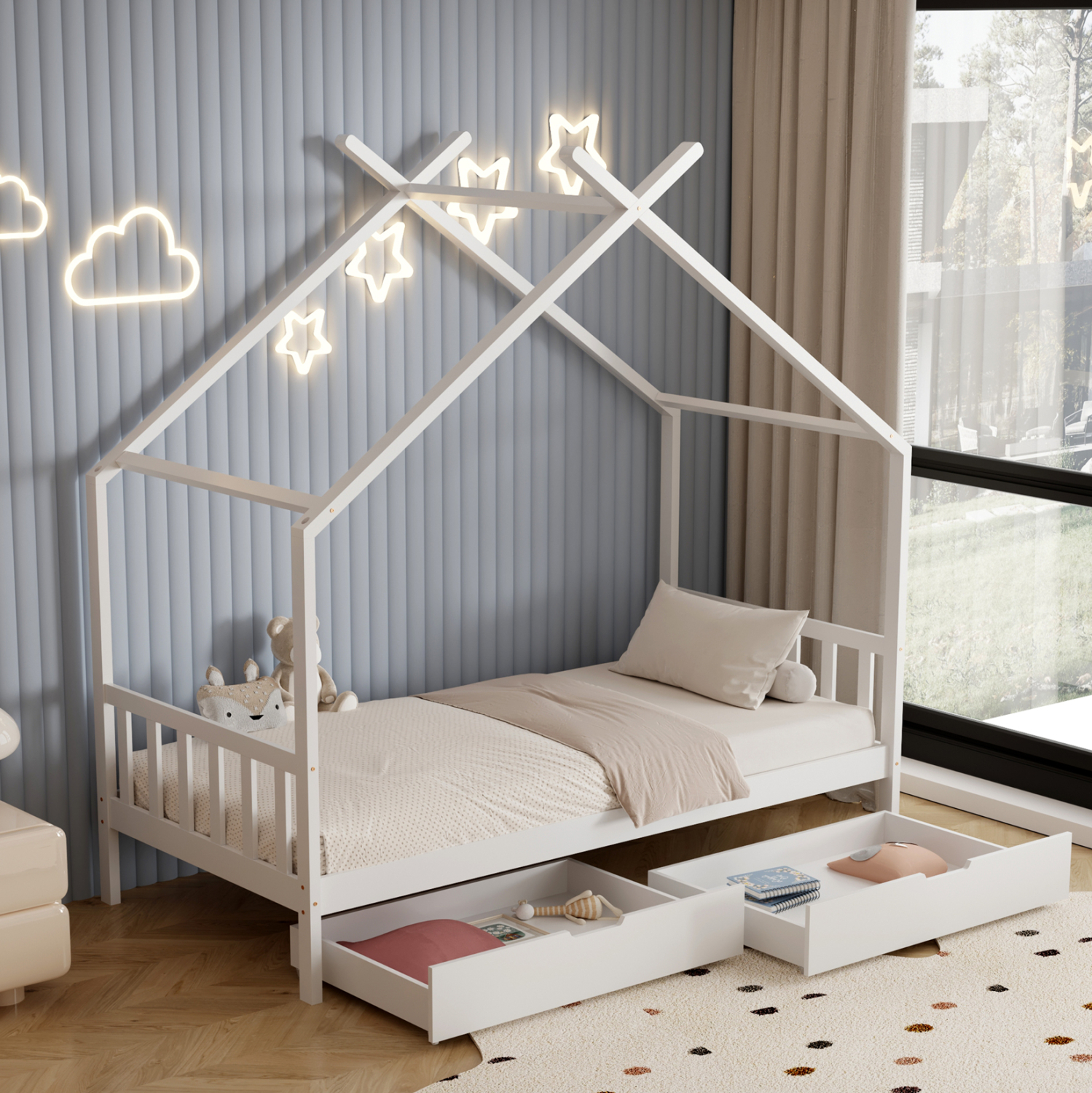 ΚΡΕΒΑΤΙ ΠΑΙΔΙΚΟ KLARICE HM680.03 τ.MONTESSORI-2 ΣΥΡΤΑΡΙΑ-ΞΥΛΟ ΠΕΥΚΟΥ ΛΕΥΚΟ-190x90εκ 4