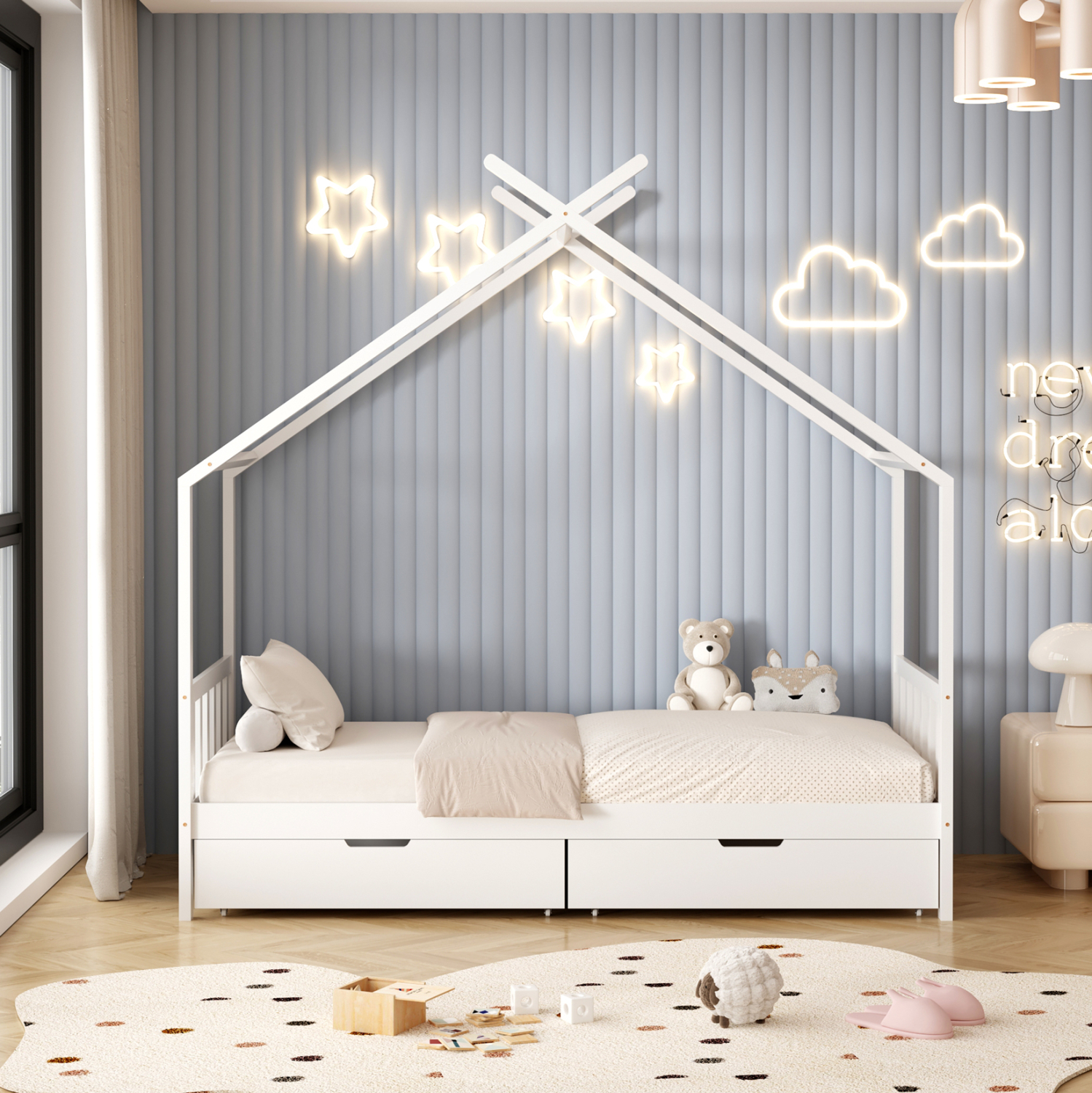 ΚΡΕΒΑΤΙ ΠΑΙΔΙΚΟ KLARICE HM680.03 τ.MONTESSORI-2 ΣΥΡΤΑΡΙΑ-ΞΥΛΟ ΠΕΥΚΟΥ ΛΕΥΚΟ-190x90εκ 5