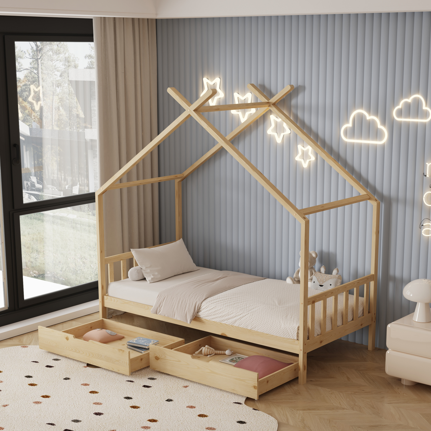 ΚΡΕΒΑΤΙ ΠΑΙΔΙΚΟ KLARICE HM680.01 τ.MONTESSORI-2 ΣΥΡΤΑΡΙΑ-ΞΥΛΟ ΠΕΥΚΟ ΦΥΣΙΚΟ-190x90εκ 2