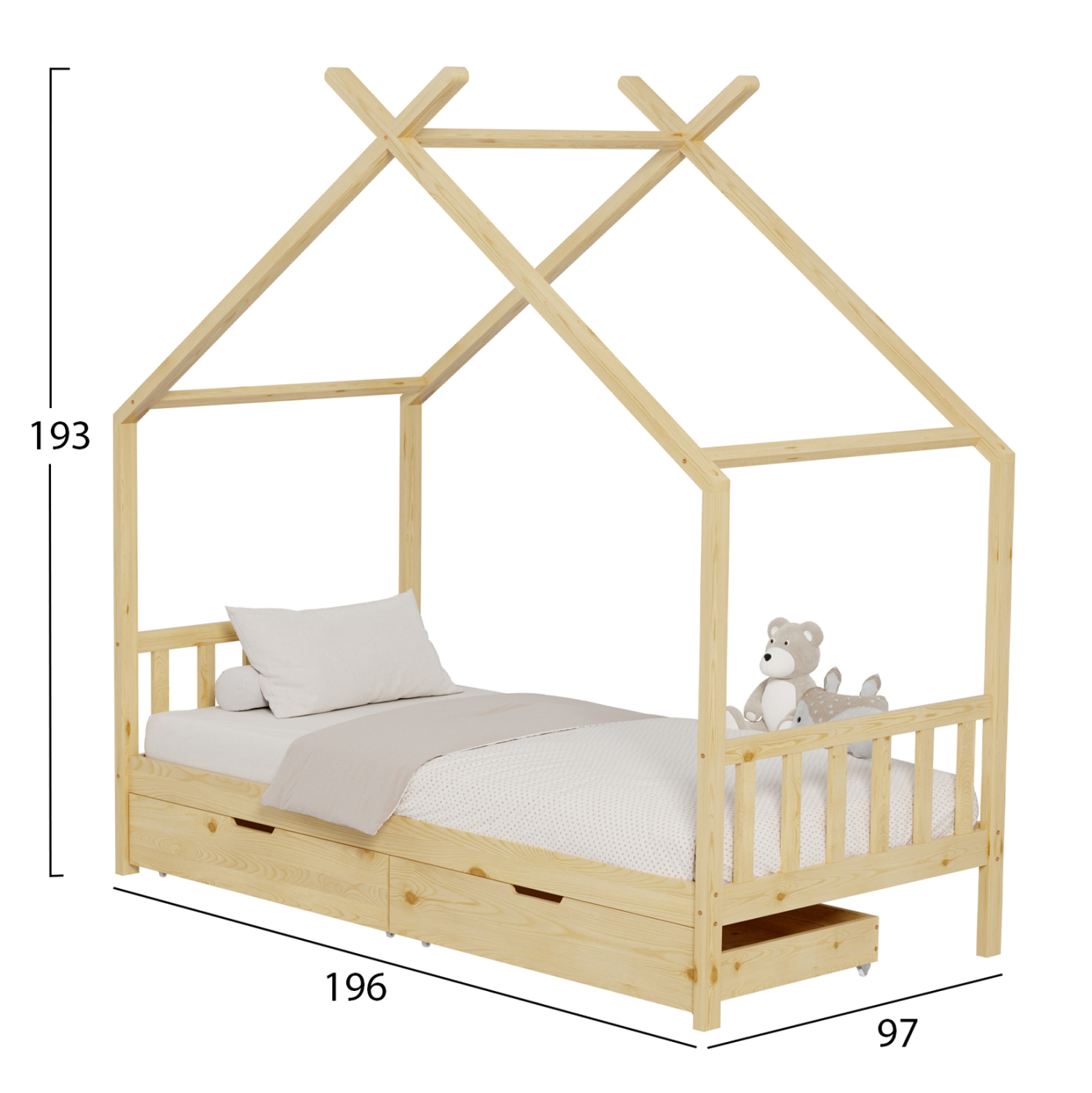 ΚΡΕΒΑΤΙ ΠΑΙΔΙΚΟ KLARICE HM680.01 τ.MONTESSORI-2 ΣΥΡΤΑΡΙΑ-ΞΥΛΟ ΠΕΥΚΟ ΦΥΣΙΚΟ-190x90εκ 3