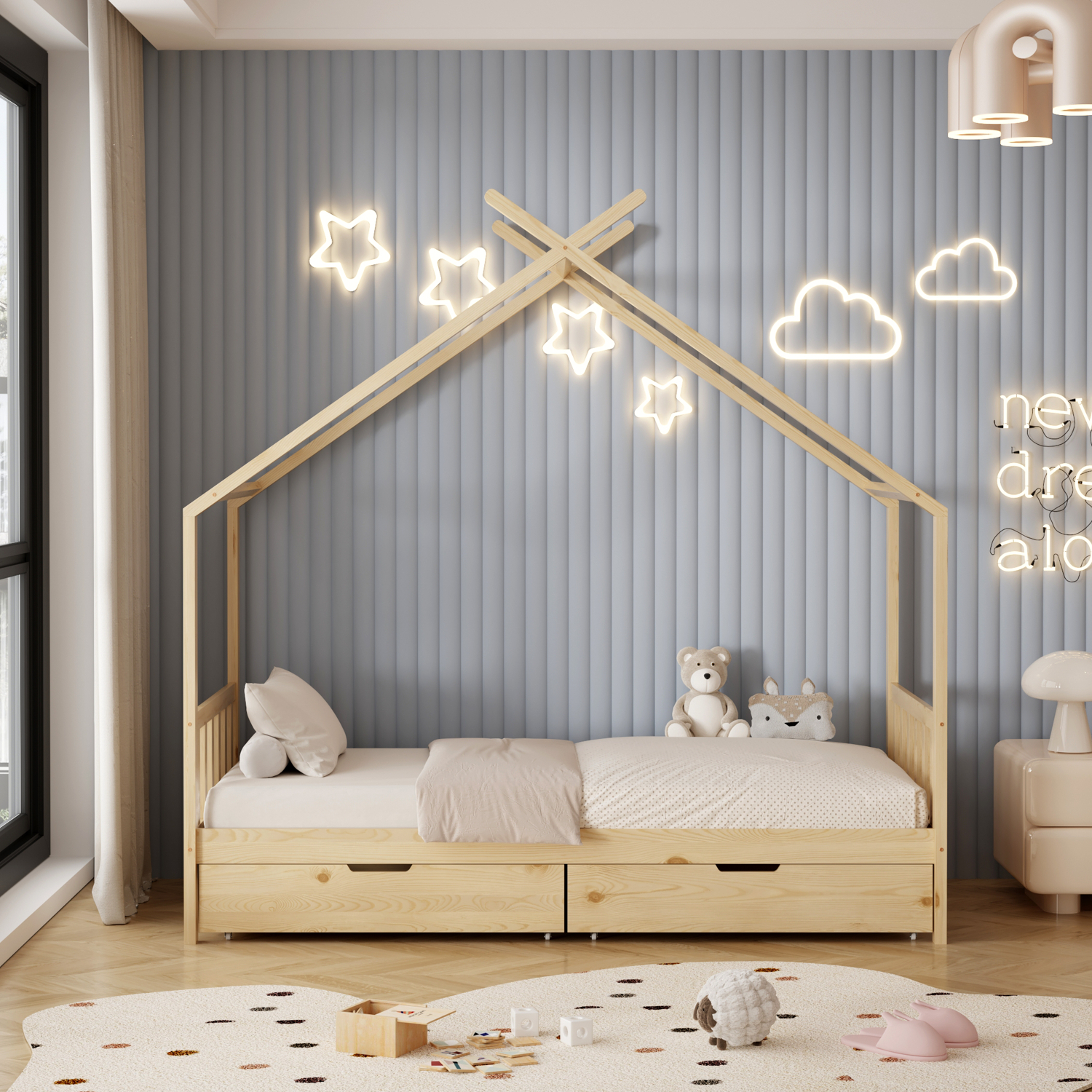 ΚΡΕΒΑΤΙ ΠΑΙΔΙΚΟ KLARICE HM680.01 τ.MONTESSORI-2 ΣΥΡΤΑΡΙΑ-ΞΥΛΟ ΠΕΥΚΟ ΦΥΣΙΚΟ-190x90εκ 4