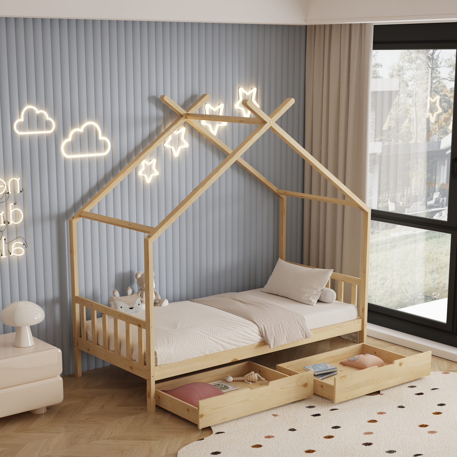 ΚΡΕΒΑΤΙ ΠΑΙΔΙΚΟ KLARICE HM680.01 τ.MONTESSORI-2 ΣΥΡΤΑΡΙΑ-ΞΥΛΟ ΠΕΥΚΟ ΦΥΣΙΚΟ-190x90εκ 5