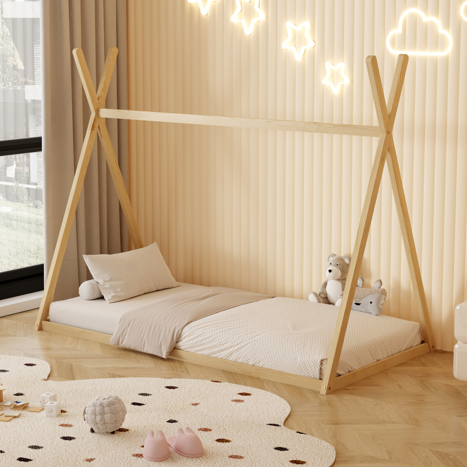 ΚΡΕΒΑΤΙ ΠΑΙΔΙΚΟ MUNK HM681.01 τ.MONTESSORI ΜΑΣΙΦ ΞΥΛΟ ΠΕΥΚΟΥ ΦΥΣΙΚΟ- 190x90εκ 2