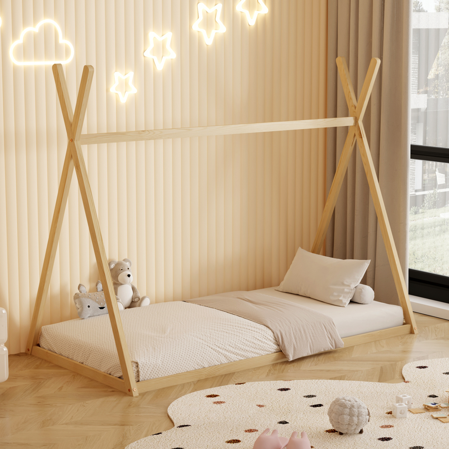 ΚΡΕΒΑΤΙ ΠΑΙΔΙΚΟ MUNK HM681.01 τ.MONTESSORI ΜΑΣΙΦ ΞΥΛΟ ΠΕΥΚΟΥ ΦΥΣΙΚΟ- 190x90εκ 4