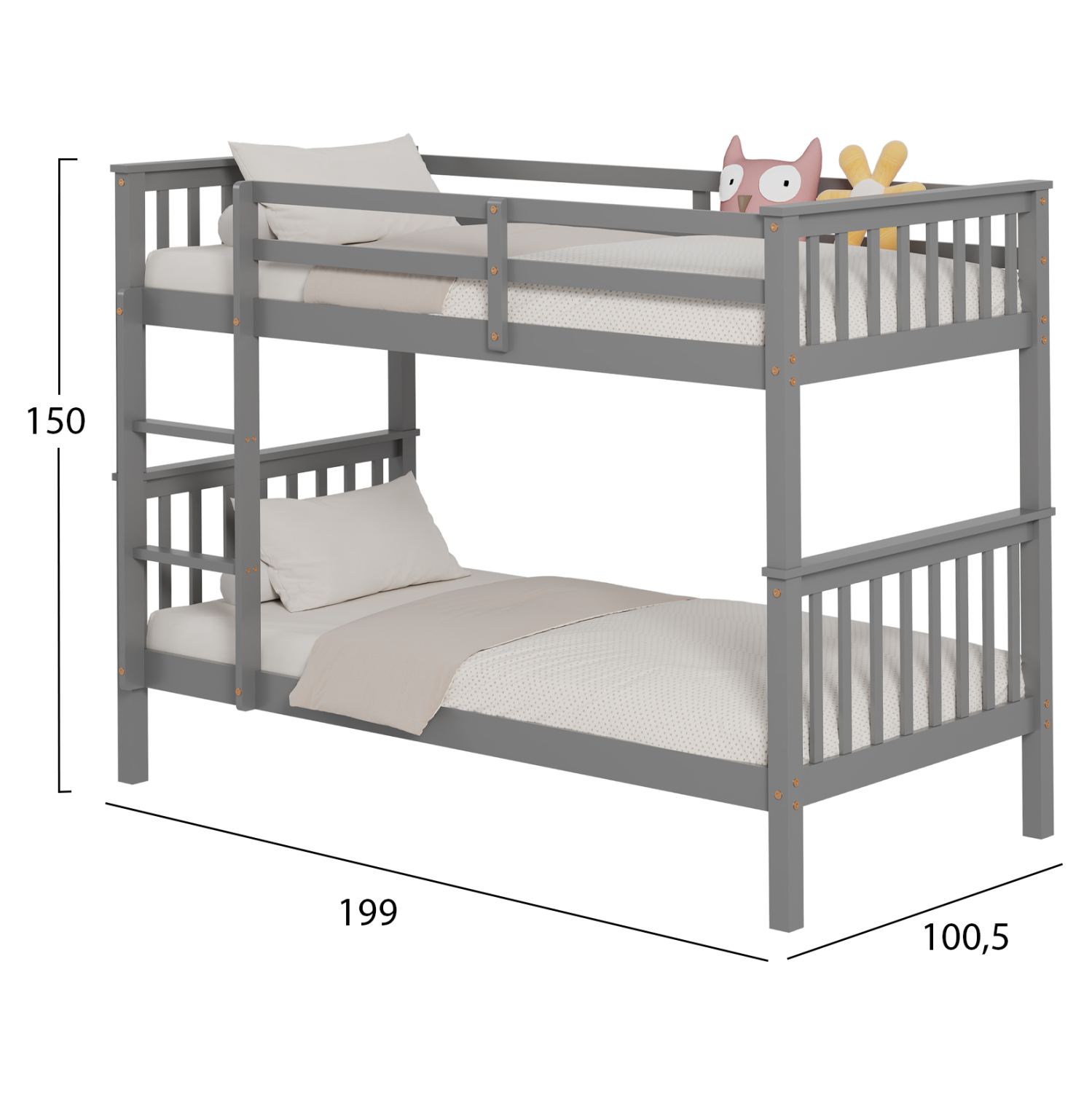 ΚΡΕΒΑΤΙ ΚΟΥΚΕΤΑ ΠΑΙΔΙΚΟ LANTAI HM682.05 ΞΥΛΟ ΠΕΥΚΟΥ ΣΕ ΓΚΡΙ- ΣΤΡΩΜΑΤΑ 190x90εκ 3