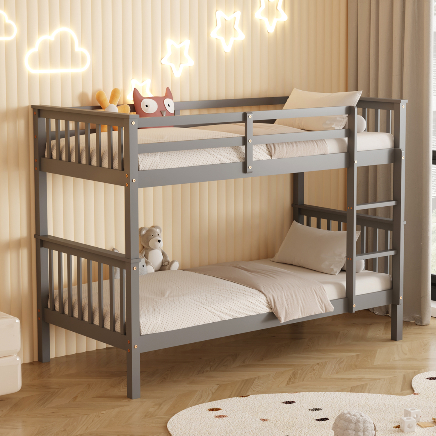 ΚΡΕΒΑΤΙ ΚΟΥΚΕΤΑ ΠΑΙΔΙΚΟ LANTAI HM682.05 ΞΥΛΟ ΠΕΥΚΟΥ ΣΕ ΓΚΡΙ- ΣΤΡΩΜΑΤΑ 190x90εκ 4