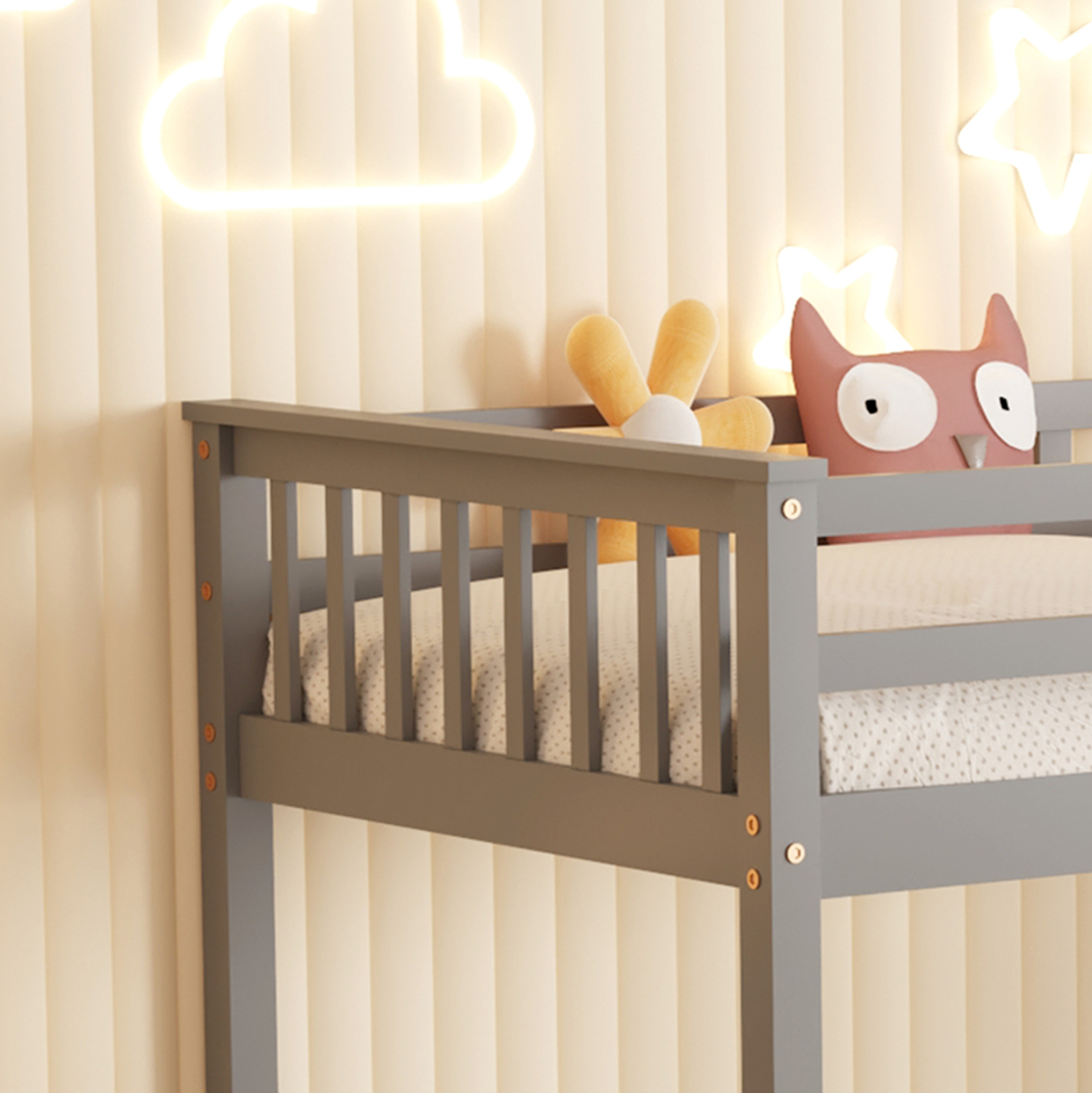 ΚΡΕΒΑΤΙ ΚΟΥΚΕΤΑ ΠΑΙΔΙΚΟ LANTAI HM682.05 ΞΥΛΟ ΠΕΥΚΟΥ ΣΕ ΓΚΡΙ- ΣΤΡΩΜΑΤΑ 190x90εκ 6