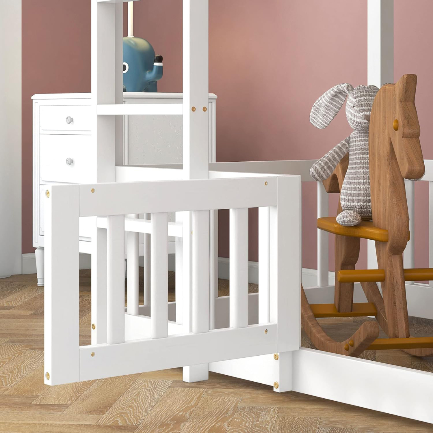 ΠΑΙΔΙΚΗ ΚΟΥΚΕΤΑ τ.MONTESSORI ΜΕ ΠΑΡΚΑΚΙ PLAYKID HM703.03 ΞΥΛΟ ΠΕΥΚΟΥ ΛΕΥΚΟ ΓΙΑ 190x90εκ 5