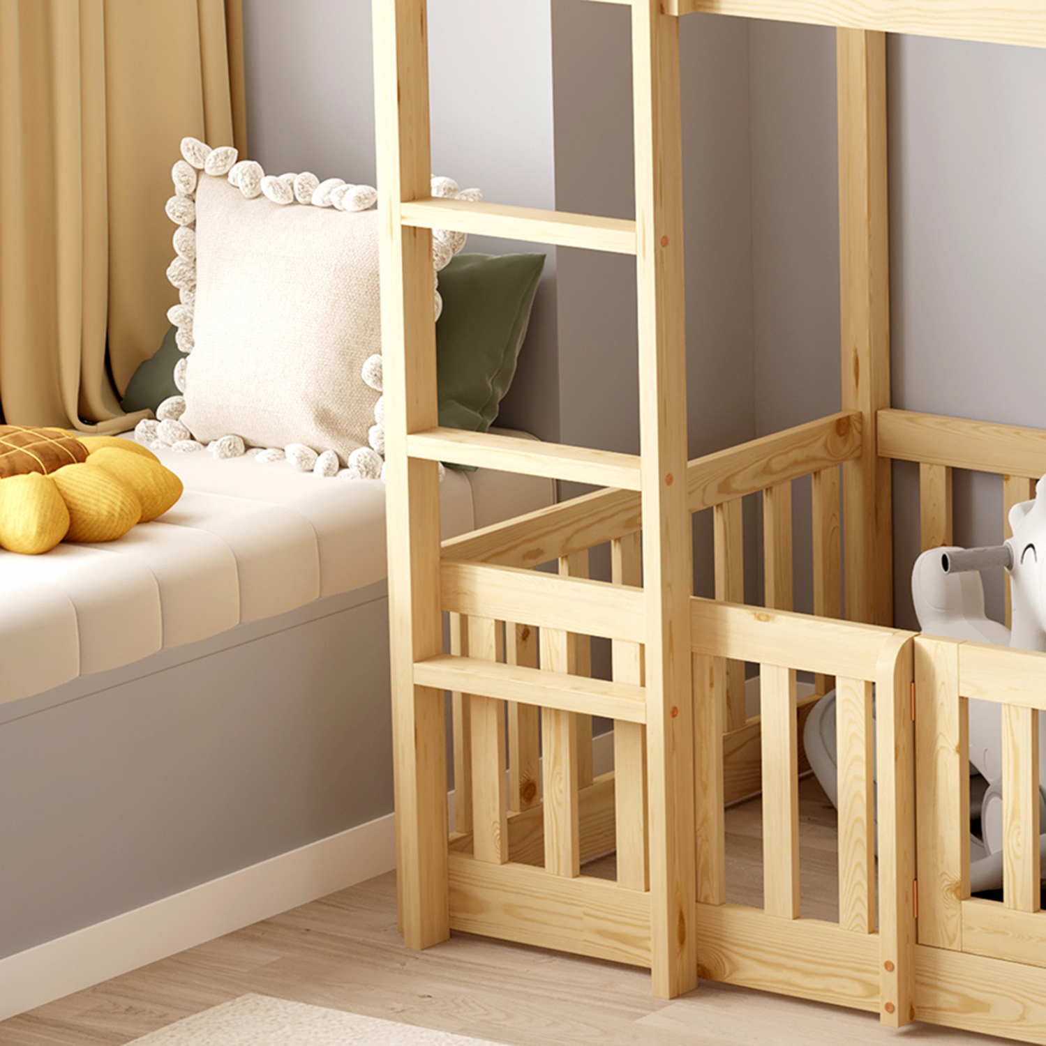 ΠΑΙΔΙΚΗ ΚΟΥΚΕΤΑ τ.MONTESSORI ΜΕ ΠΑΡΚΑΚΙ PLAYKID HM703.01 ΞΥΛΟ ΠΕΥΚΟΥ ΦΥΣΙΚΟ ΓΙΑ 190x90εκ 5