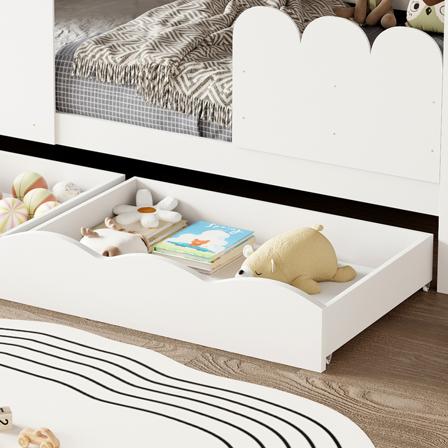 ΠΑΙΔΙΚΟ ΚΡΕΒΑΤΙ τ.MONTESSORI ΜΕ ΣΥΡΤΑΡΙΑ DOMER HM710.03 ΞΥΛΟ ΠΕΥΚΟΥ ΛΕΥΚΟ-ΣΤΡΩΜΑ 90x190εκ 5