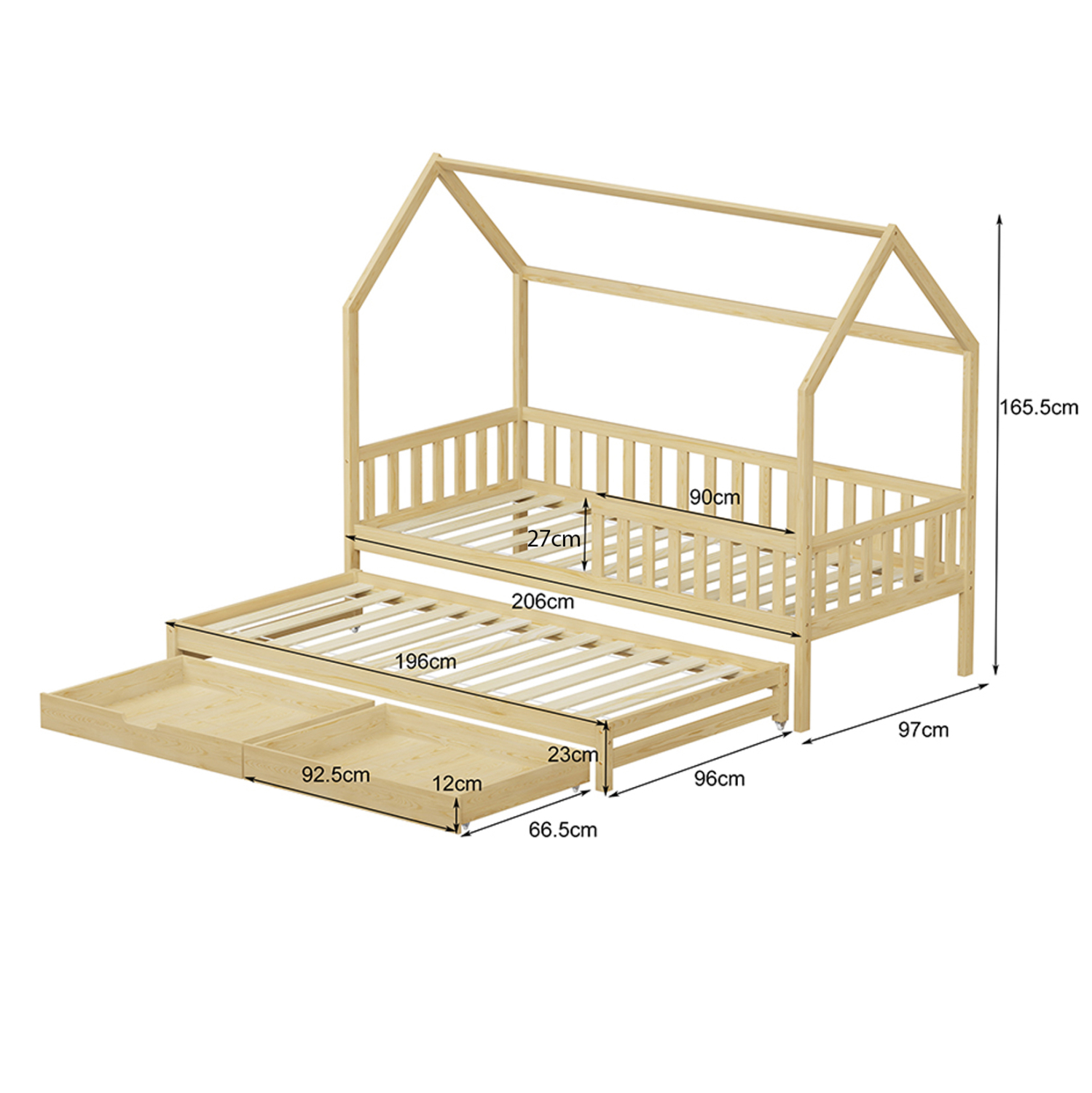ΠΑΙΔΙΚΟ ΚΡΕΒΑΤΙ 3 ΣΕ 1 PHYLLIS HM723.01 ΞΥΛΟ ΠΕΥΚΟΥ ΦΥΣΙΚΟ 206x97x166Υεκ. 3
