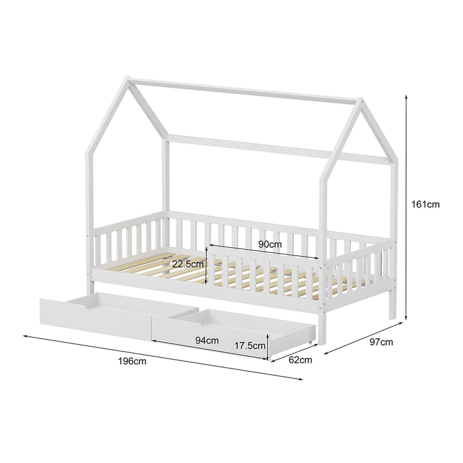 ΚΡΕΒΑΤΙ ΠΑΙΔΙΚΟ ΜΕ ΣΥΡΤΑΡΙΑ PHYLLIS HM724.03 τ.MONTESSORI ΛΕΥΚΟ 196x97x161Υεκ. 3