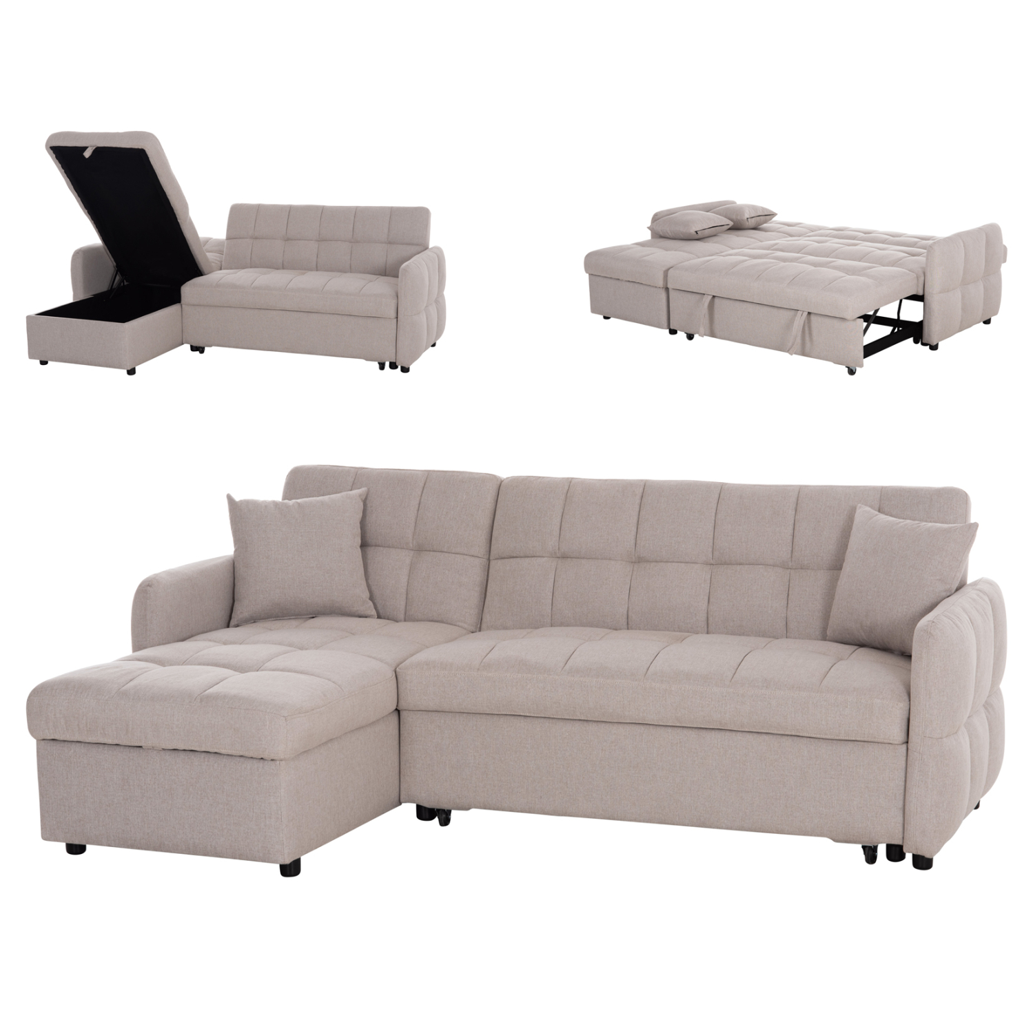 ΓΩΝΙΑΚΟΣ ΚΑΝΑΠΕΣ-ΚΡΕΒΑΤΙ ΑΝΑΣΤΡΕΨΙΜΟΣ NEZU HM3294.02 ΜΠΕΖ ΥΦΑΣΜΑ 210x140x78Υεκ. 1