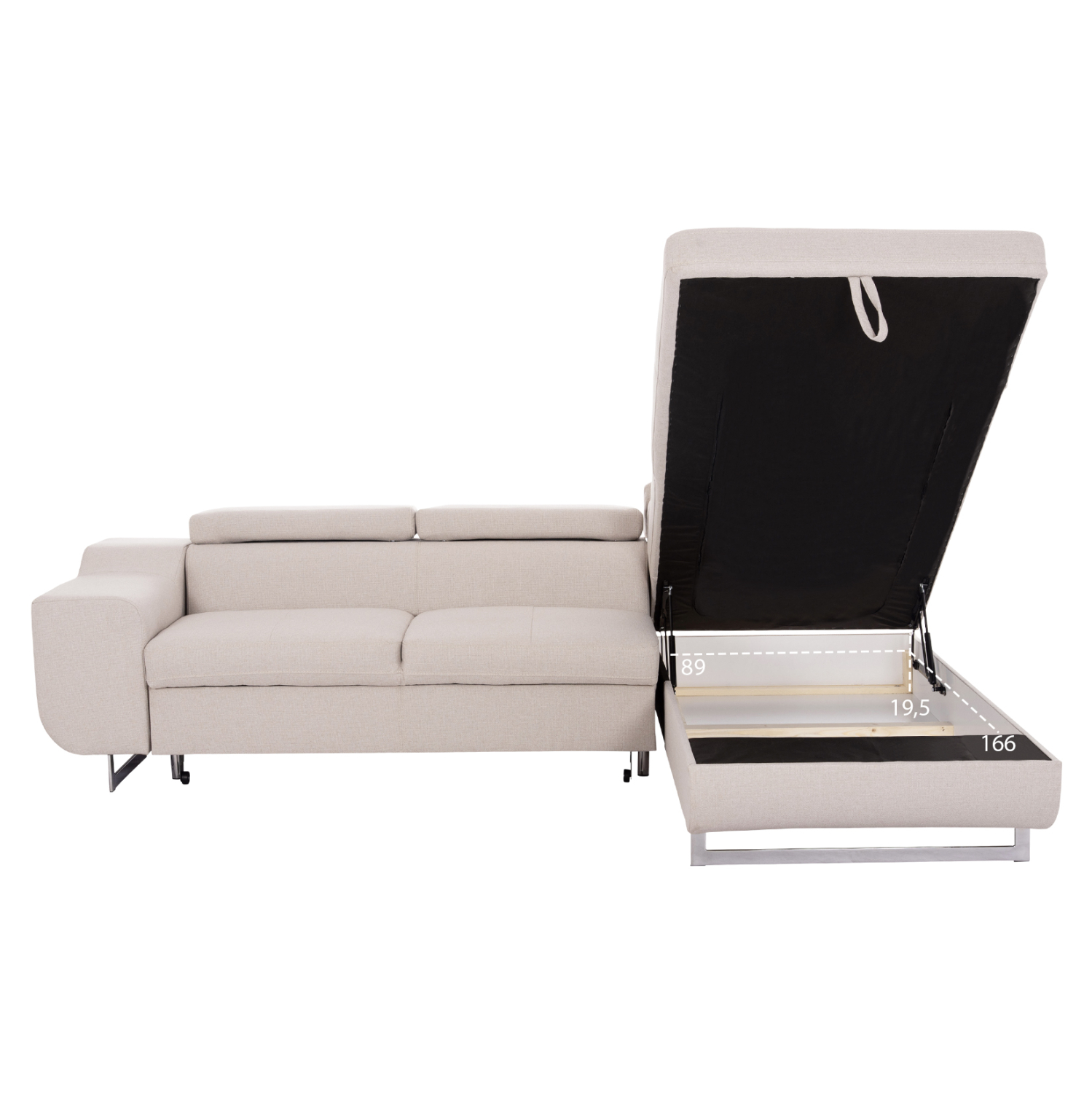 ΓΩΝΙΑΚΟΣ ΚΑΝΑΠΕΣ-ΚΡΕΒΑΤΙ ΜΕ ΑΠΟΘ.ΧΩΡΟ ENCORE HM3301.03R ΜΠΕΖ ΥΦΑΣΜΑ 285x205x90Υεκ. 5