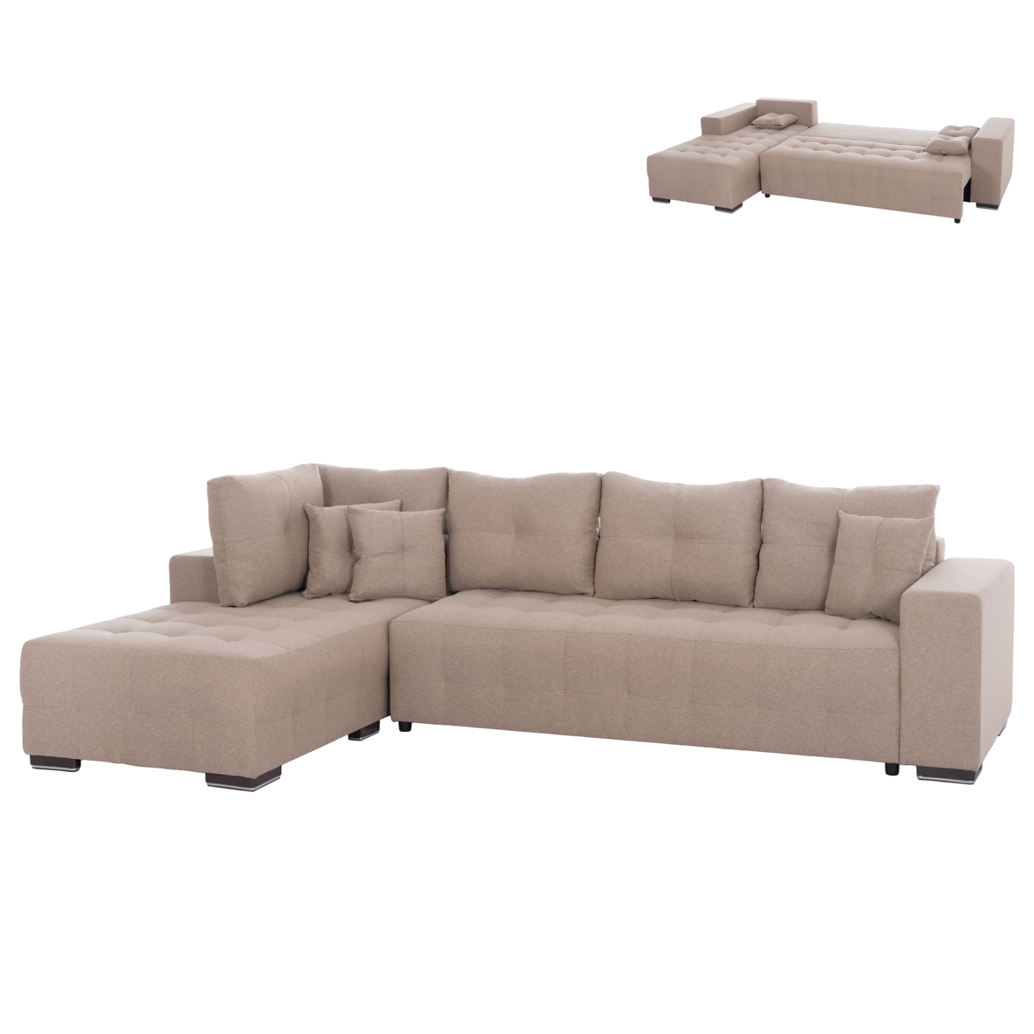 ΓΩΝΙΑΚΟΣ ΚΑΝΑΠΕΣ-ΚΡΕΒΑΤΙ ΜΕ ΑΠΟΘ.ΧΩΡΟ TRENDSTON HM3302.03L ΜΠΕΖ ΥΦΑΣΜΑ 298x177x95Υεκ 1
