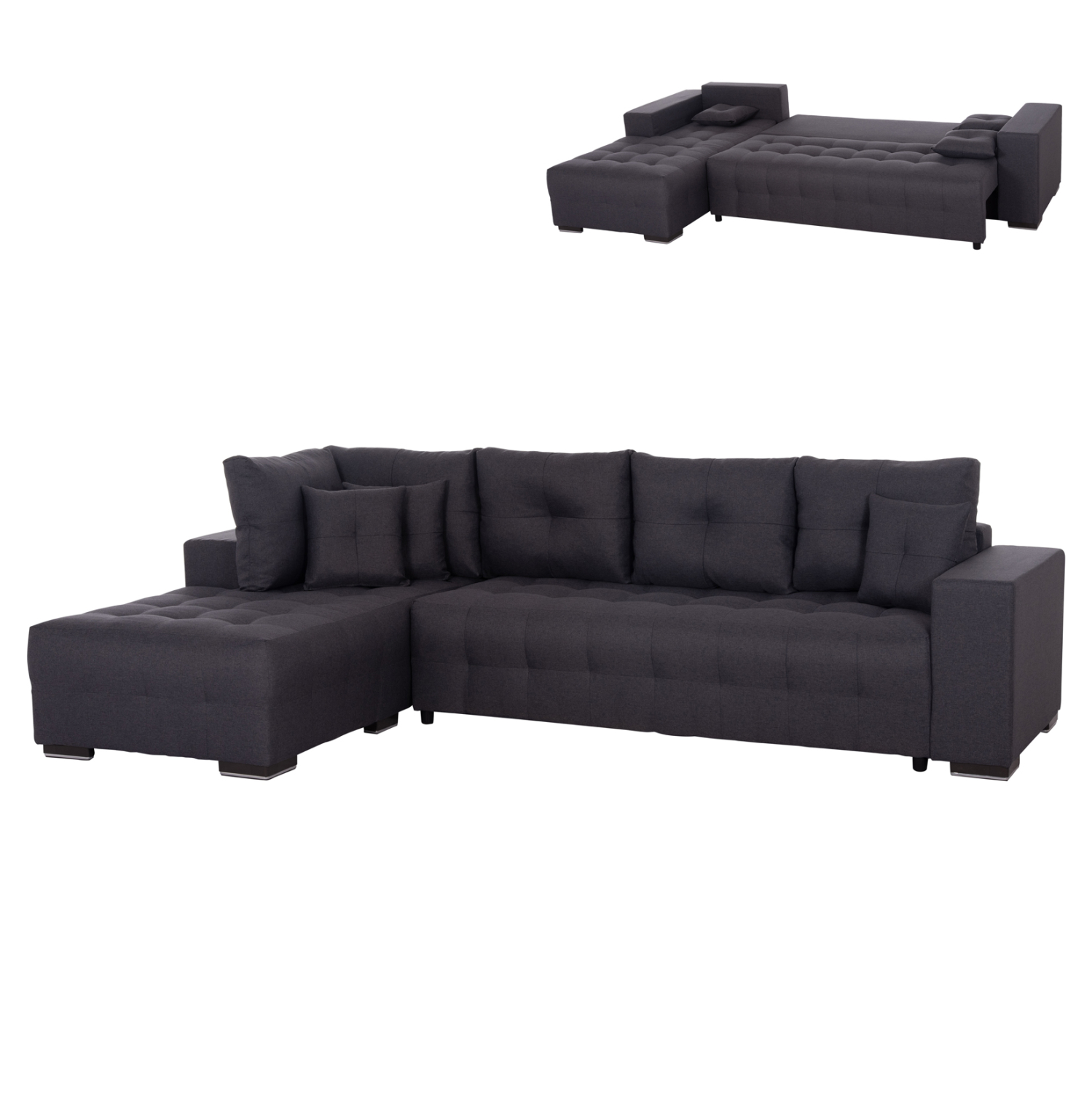 ΓΩΝΙΑΚΟΣ ΚΑΝΑΠΕΣ-ΚΡΕΒΑΤΙ ΜΕ ΑΠΟΘ.ΧΩΡΟ TRENDSTON HM3302.01L ΓΚΡΙ ΥΦΑΣΜΑ 298x177x95Υεκ 1