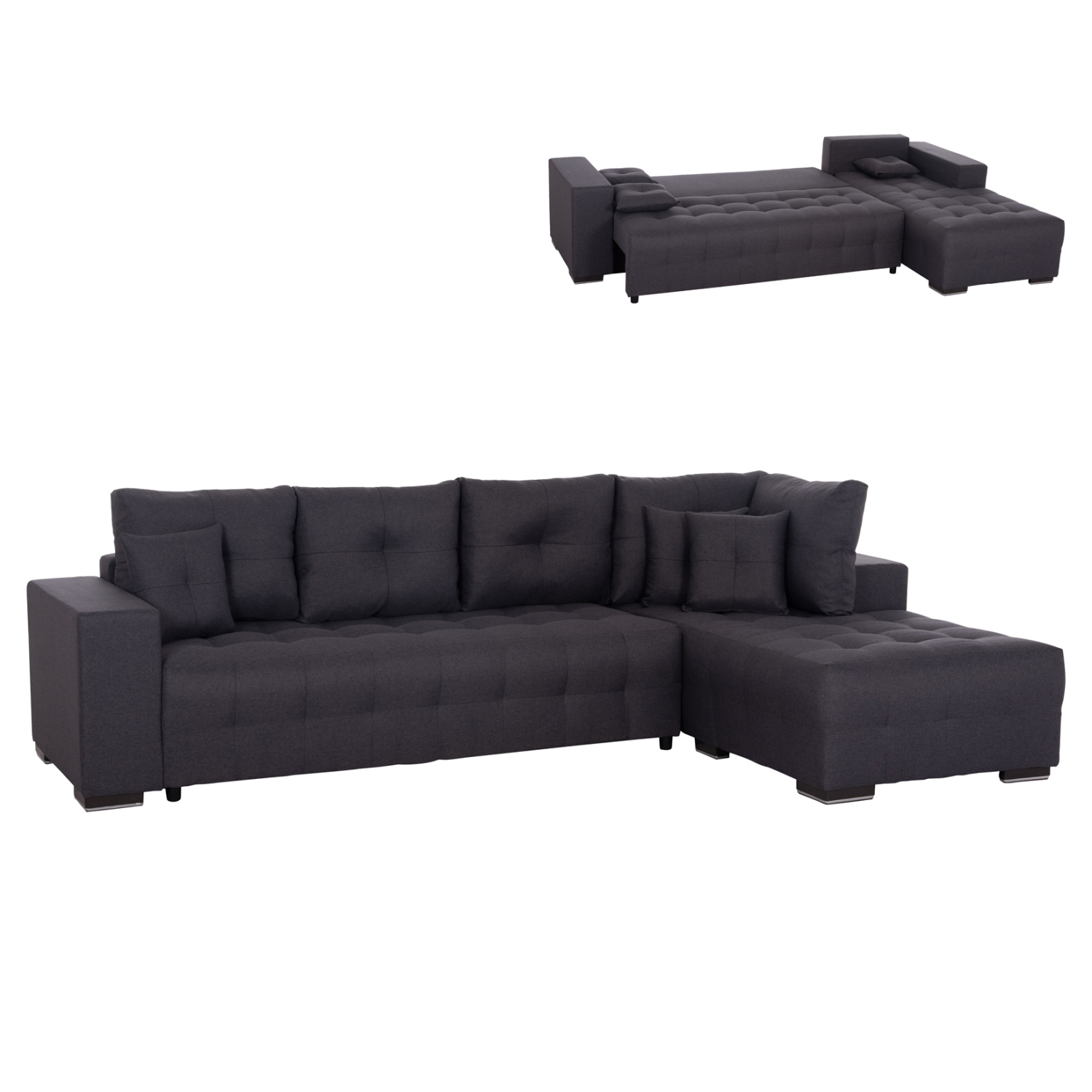 ΓΩΝΙΑΚΟΣ ΚΑΝΑΠΕΣ-ΚΡΕΒΑΤΙ ΜΕ ΑΠΟΘ.ΧΩΡΟ TRENDSTON HM3302.01R ΓΚΡΙ ΥΦΑΣΜΑ 298x177x95Υεκ 1
