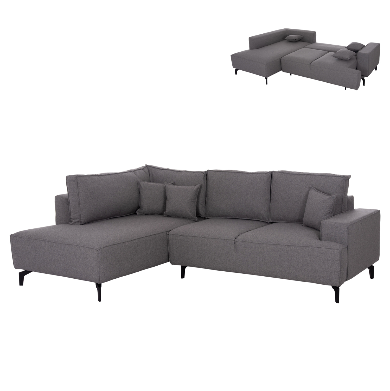 ΓΩΝΙΑΚΟΣ ΚΑΝΑΠΕΣ-ΚΡΕΒΑΤΙ ΜΕ ΑΠΟΘ.ΧΩΡΟ SAFFIRA HM3303.01L ΓΚΡΙ ΥΦΑΣΜΑ 270x195x100Υεκ. 1