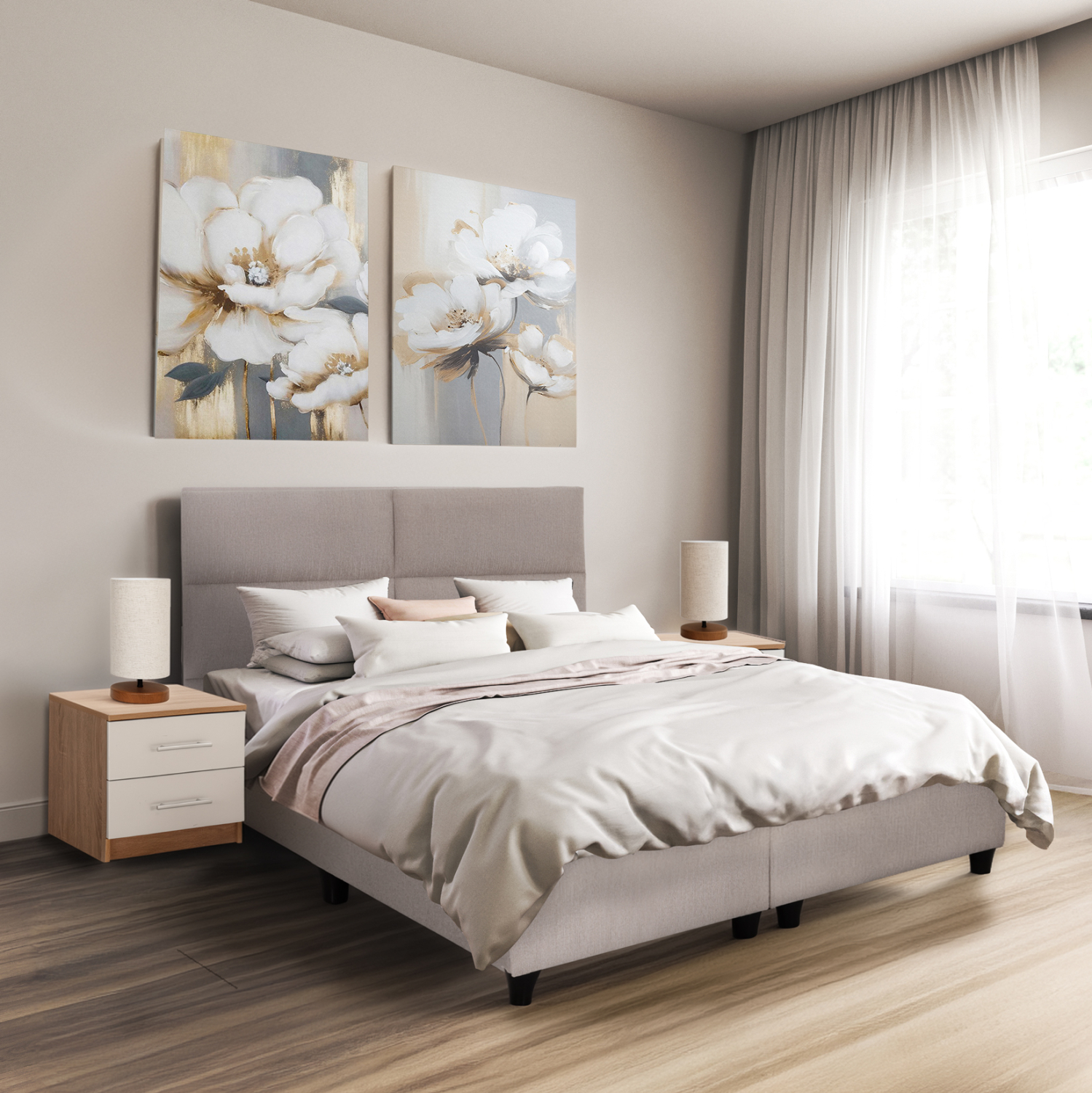 ΚΡΕΒΑΤΙ MILO HM616.32 ΜΠΕΖ ΥΦΑΣΜΑ ΓΙΑ ΣΤΡΩΜΑ 160x200εκ 2