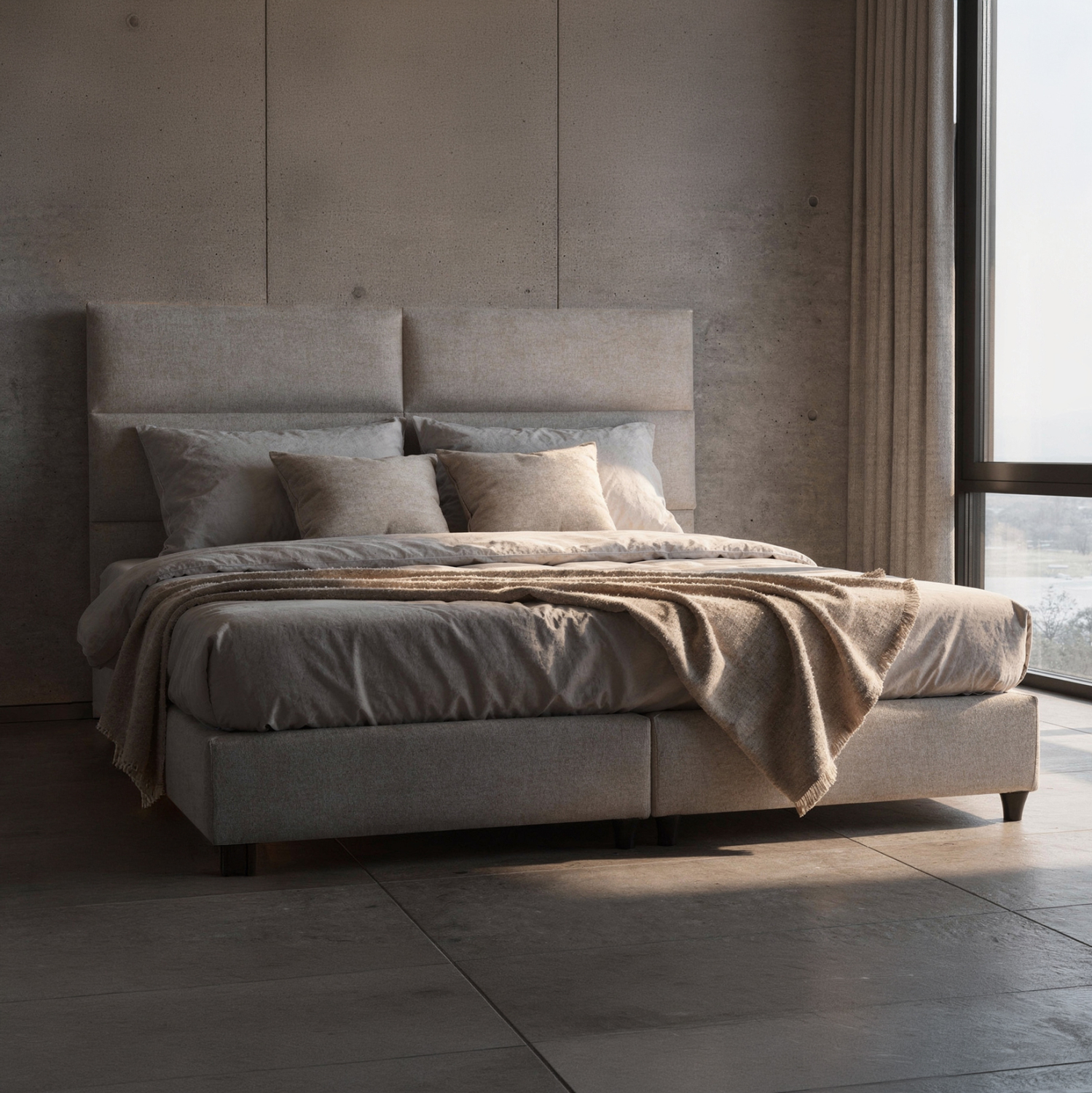 ΚΡΕΒΑΤΙ ΥΠΕΡΔΙΠΛΟ MILO ΑΠΟ ΜΠΕΖ ΥΦΑΣΜΑ HM628.32 ΓΙΑ ΣΤΡΩΜΑ 180x200 εκ. 2