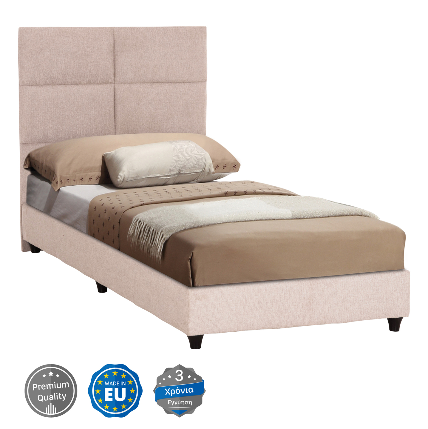 ΚΡΕΒΑΤΙ ΜΟΝΟ MILO HM652.32 ΜΠΕΖ TEDDY ΥΦΑΣΜΑ ΓΙΑ ΣΤΡΩΜΑ 90x200εκ 1